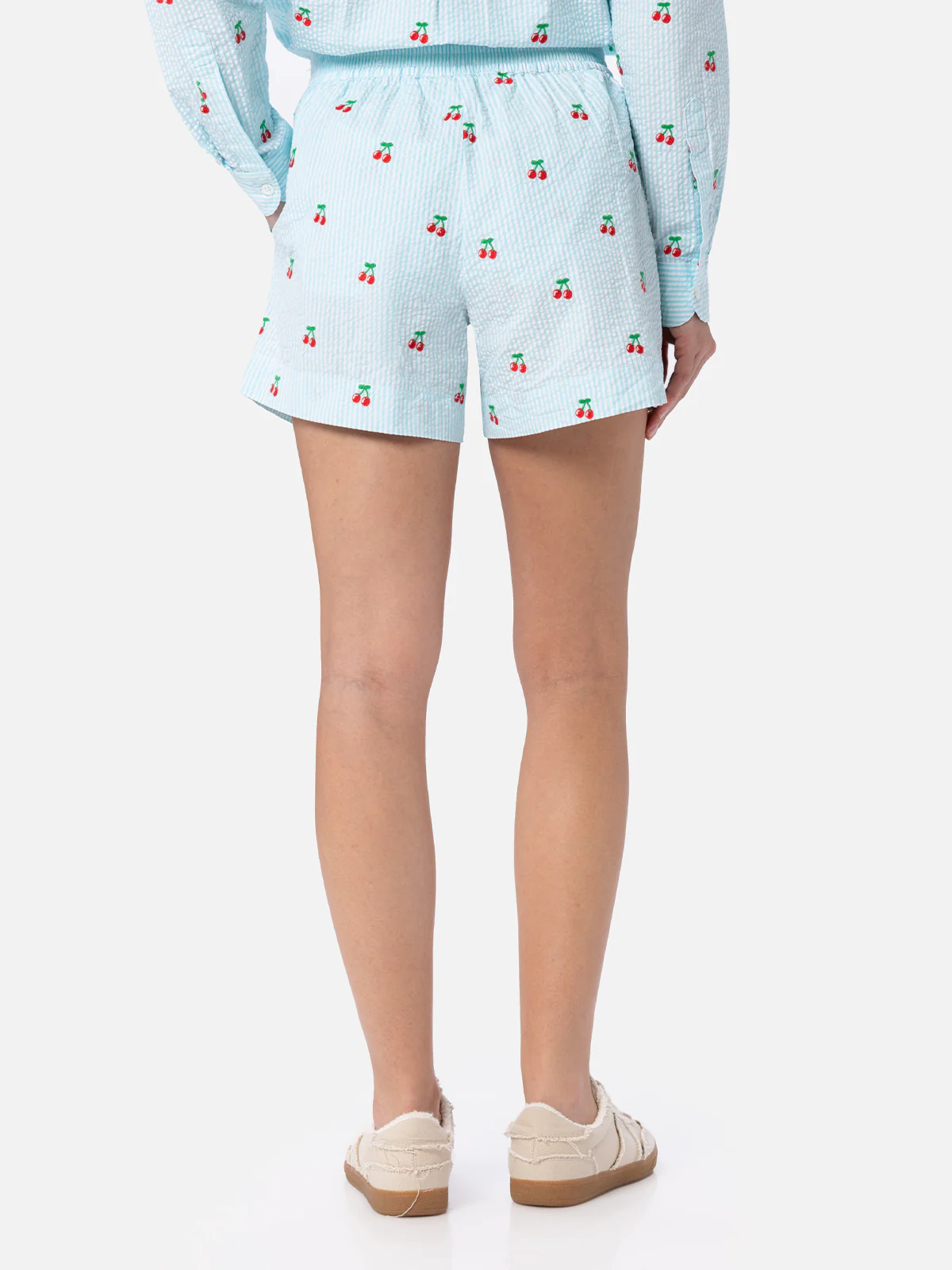 Meave seersucker striped shorts with cherry patches - Image 3