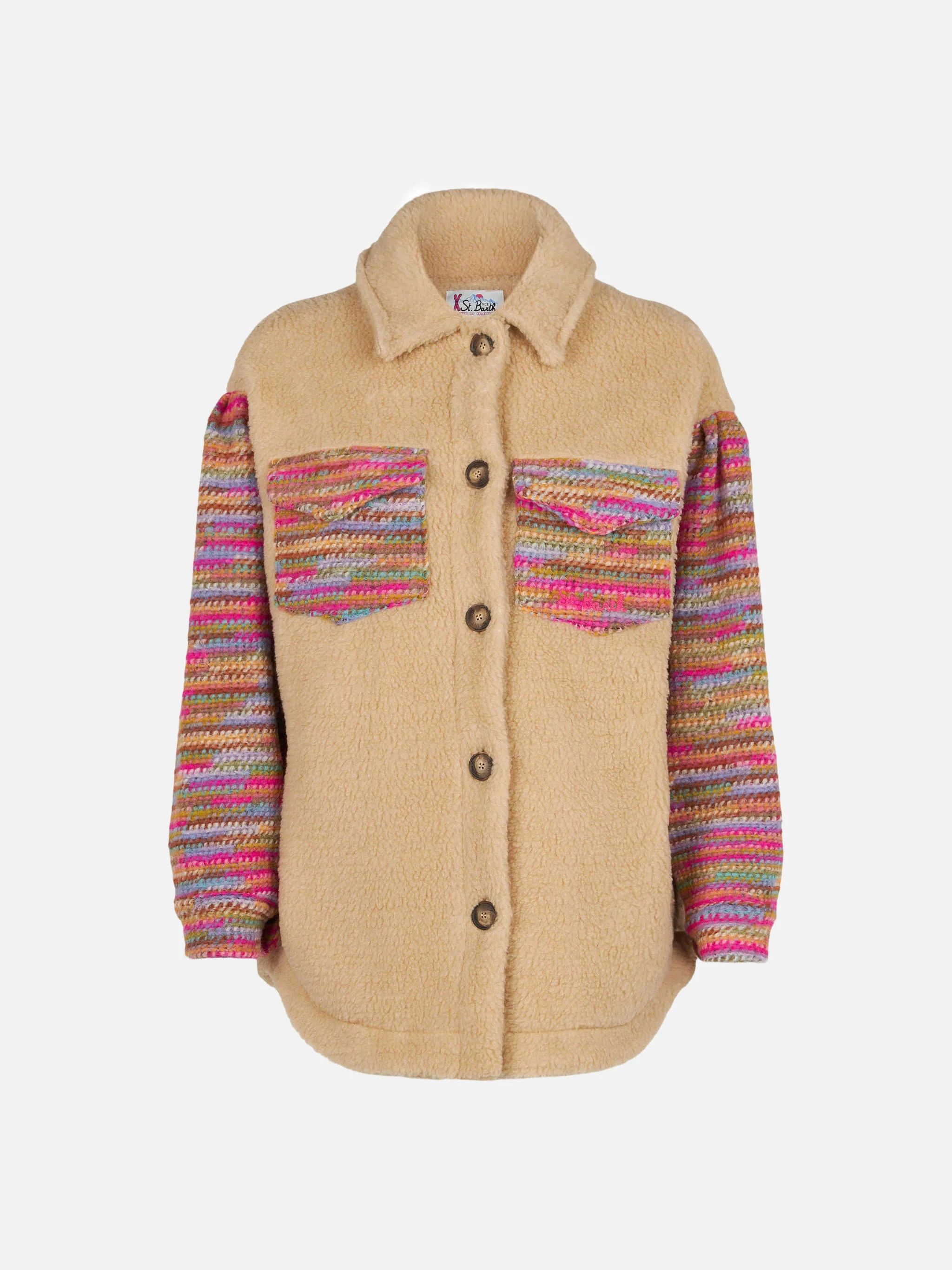Elys beige sherpa effect jacket with crochet details - Image 4