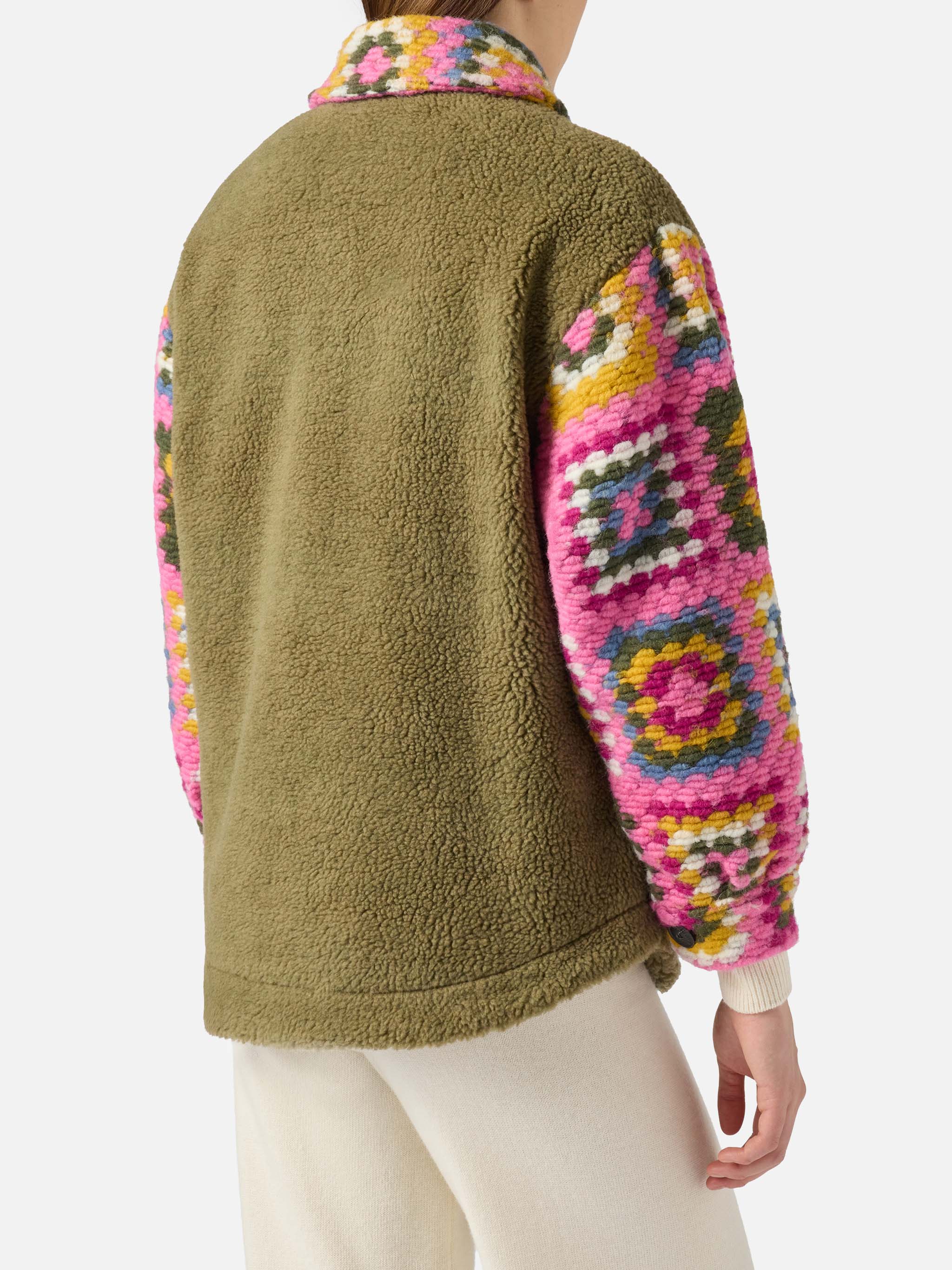 Military green Elys overshirt with crochet details - Image 3