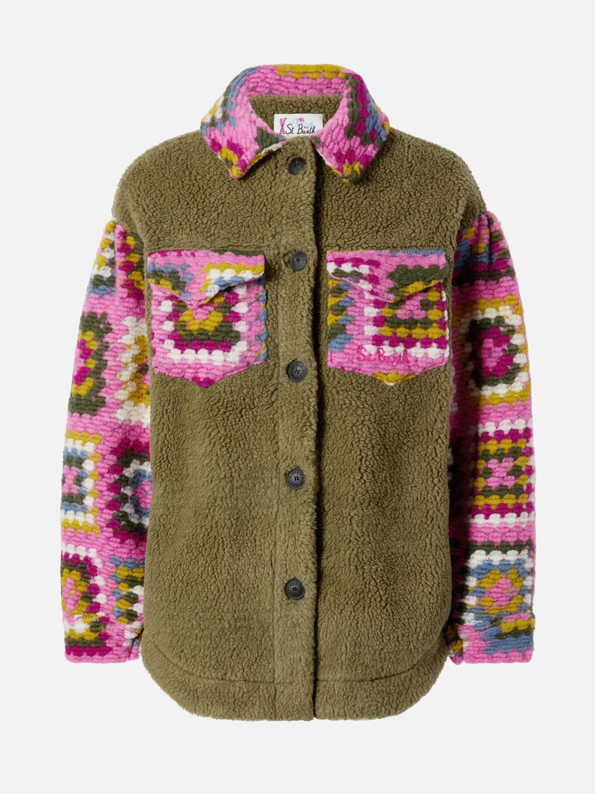 Military green Elys overshirt with crochet details - Image 5