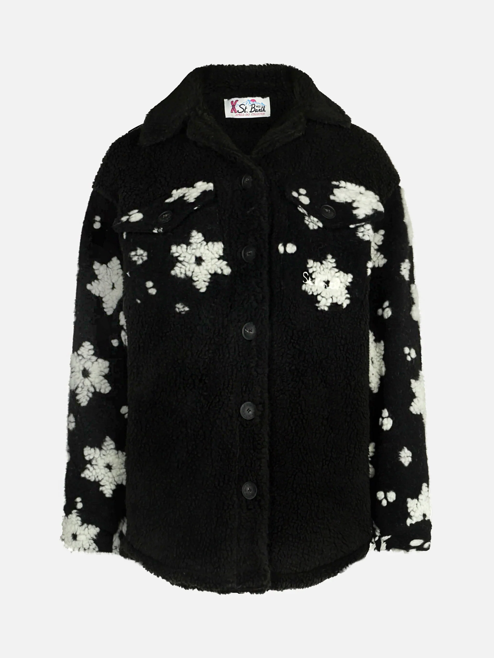 Black sherpa Elys jacket with snowflake pattern - Image 4
