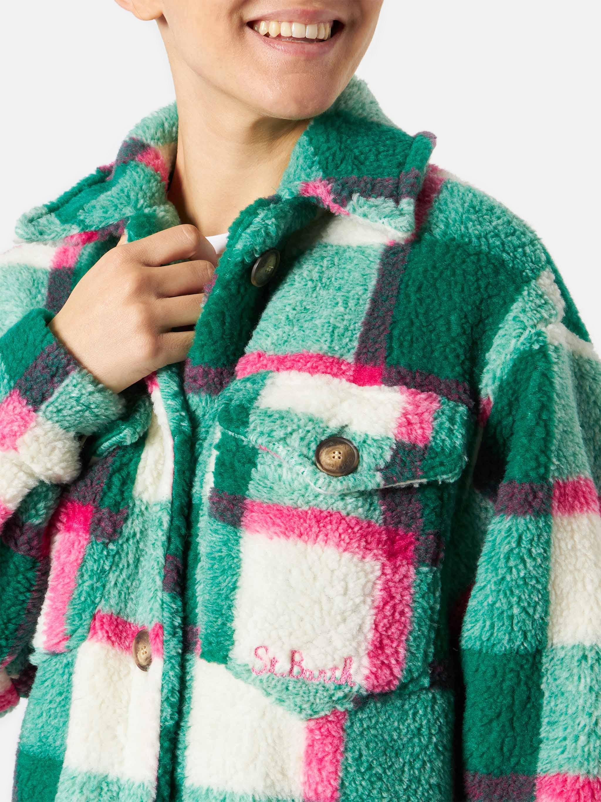 Elys sherpa overshirt jacket with tartan pattern - Image 2