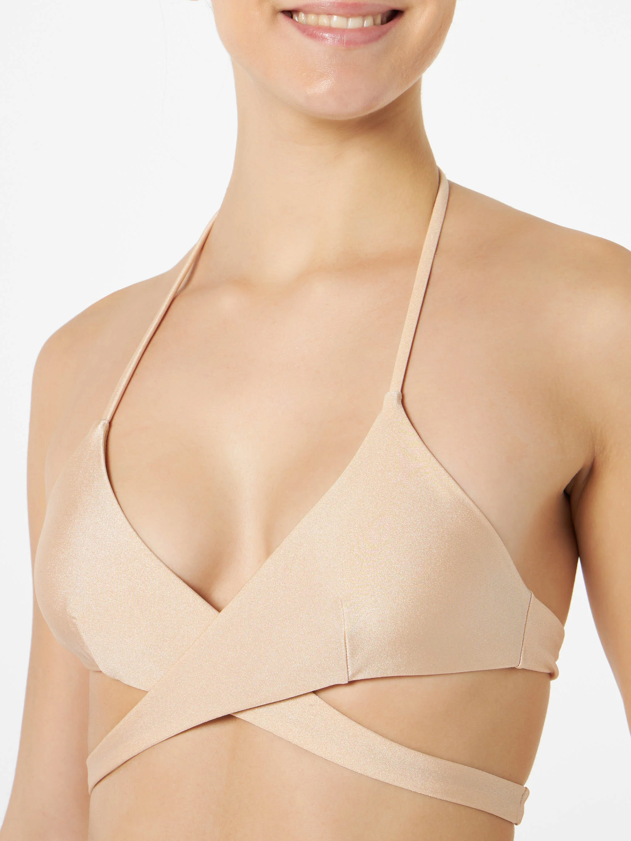 Layne beige glossy finish wrap triangle bikini top - Image 2