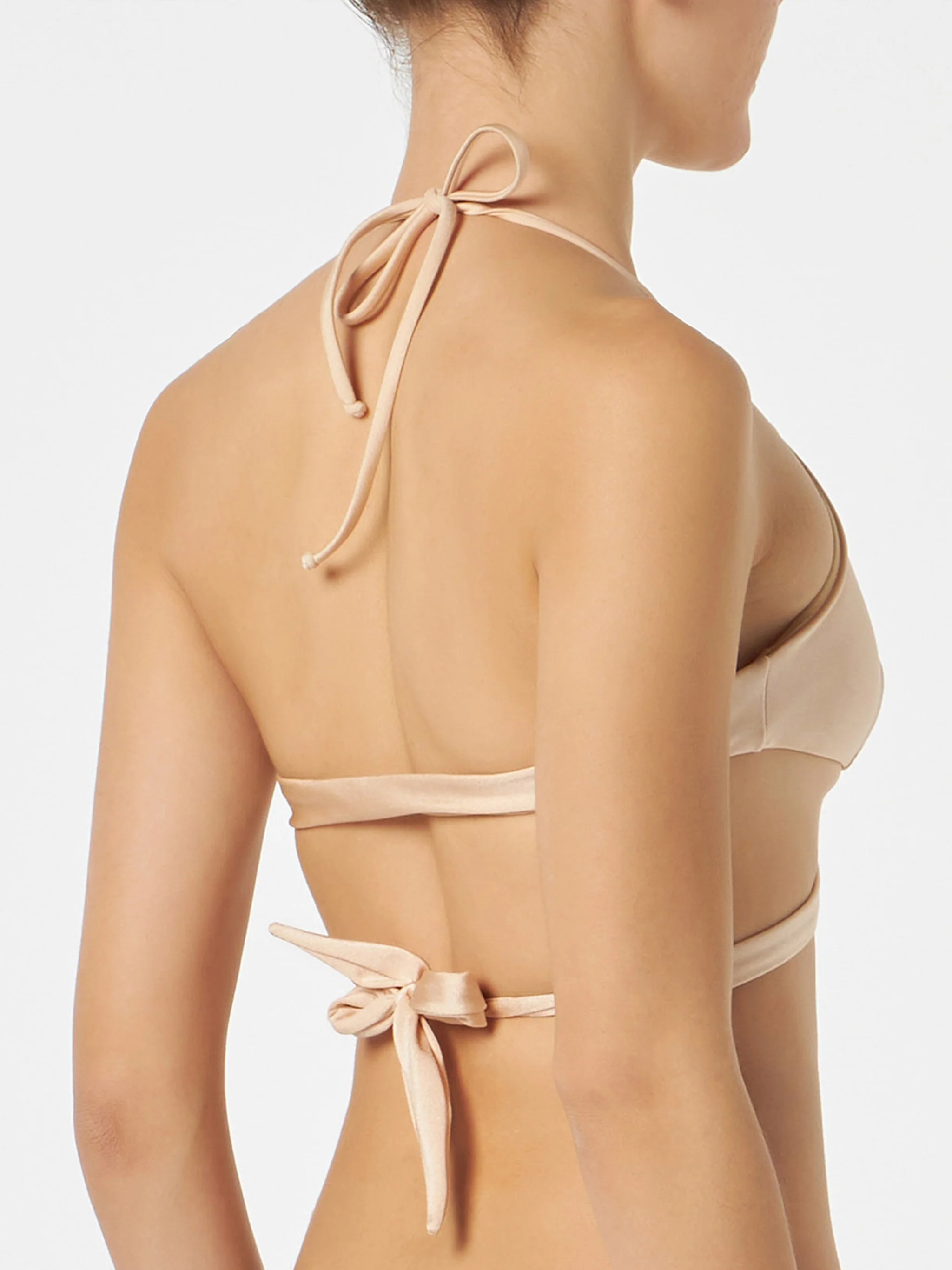 Layne beige glossy finish wrap triangle bikini top - Image 3