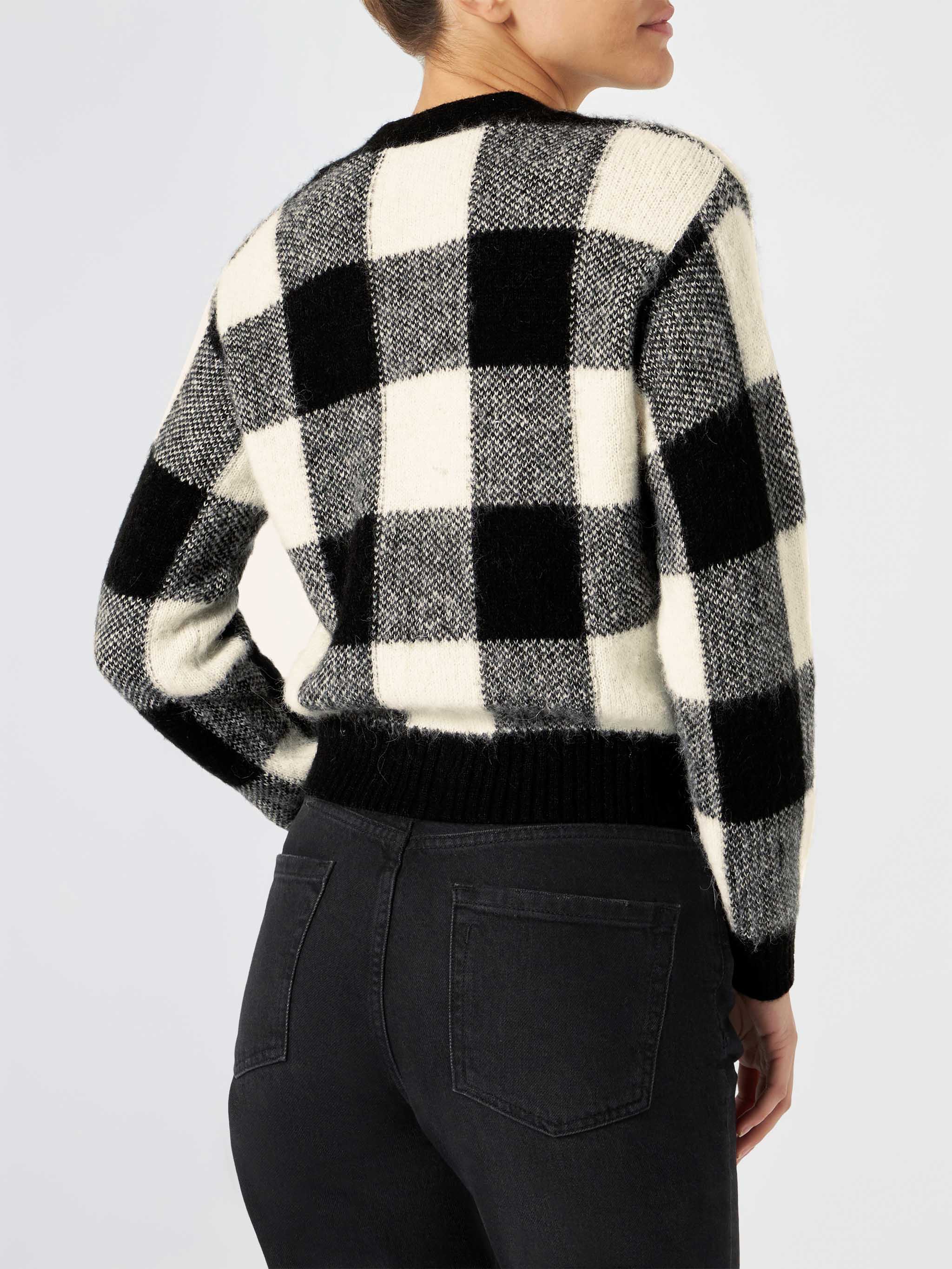 Megeve black and white vichy short cardigan with jewel buttons - Image 3