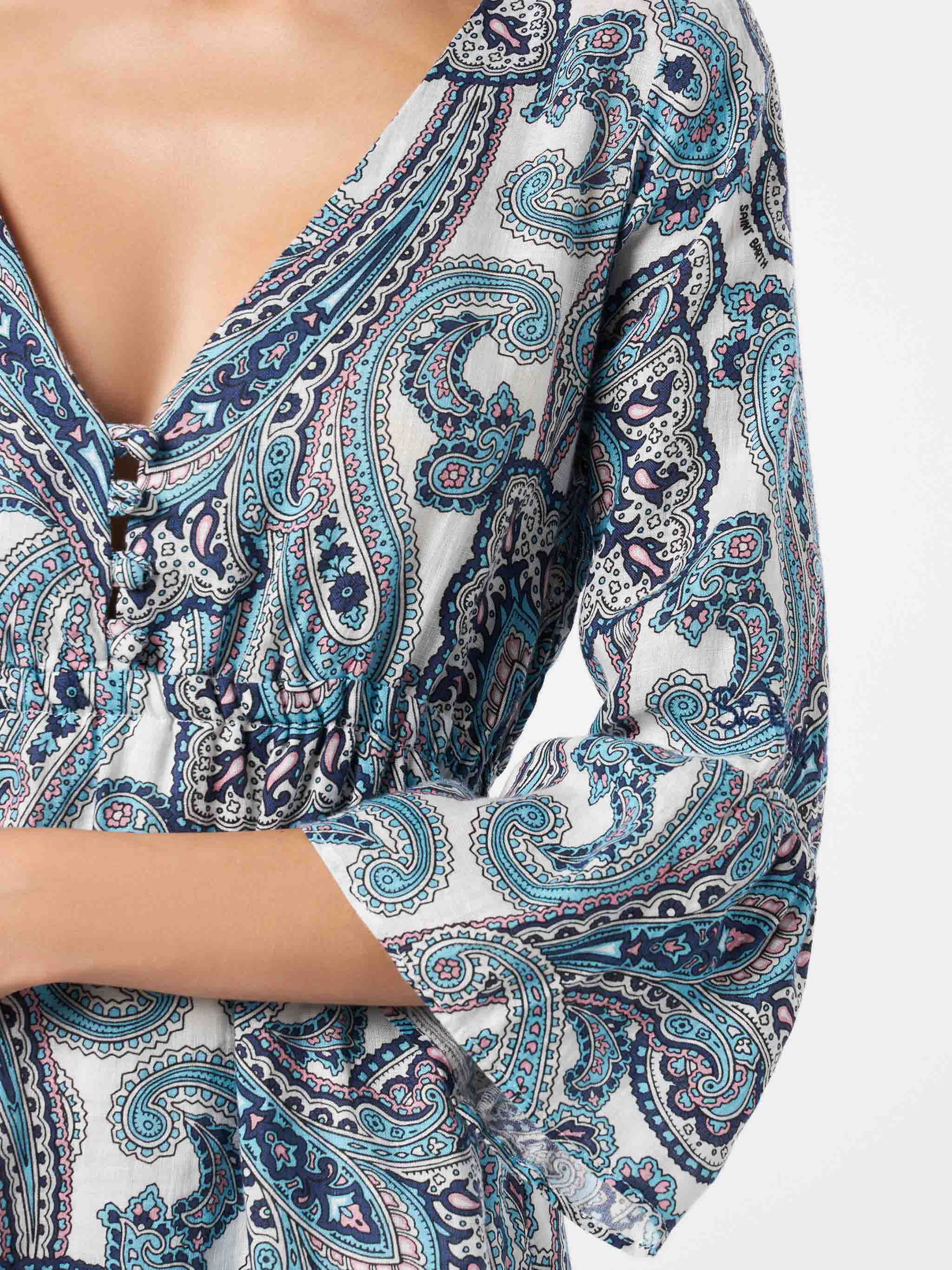 Hemil Linen short linen dress with paisley print - Image 3