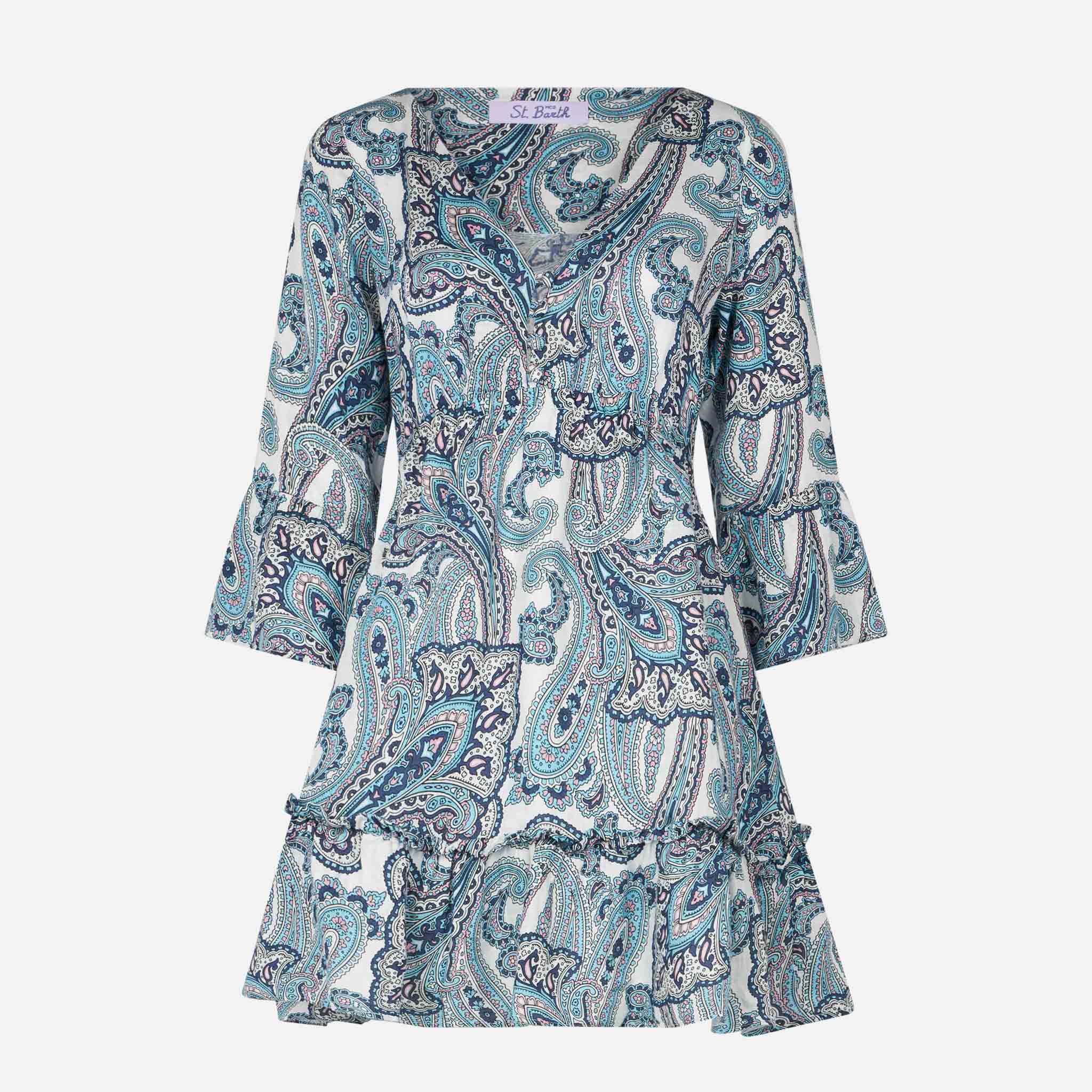 Hemil Linen short linen dress with paisley print - Image 4