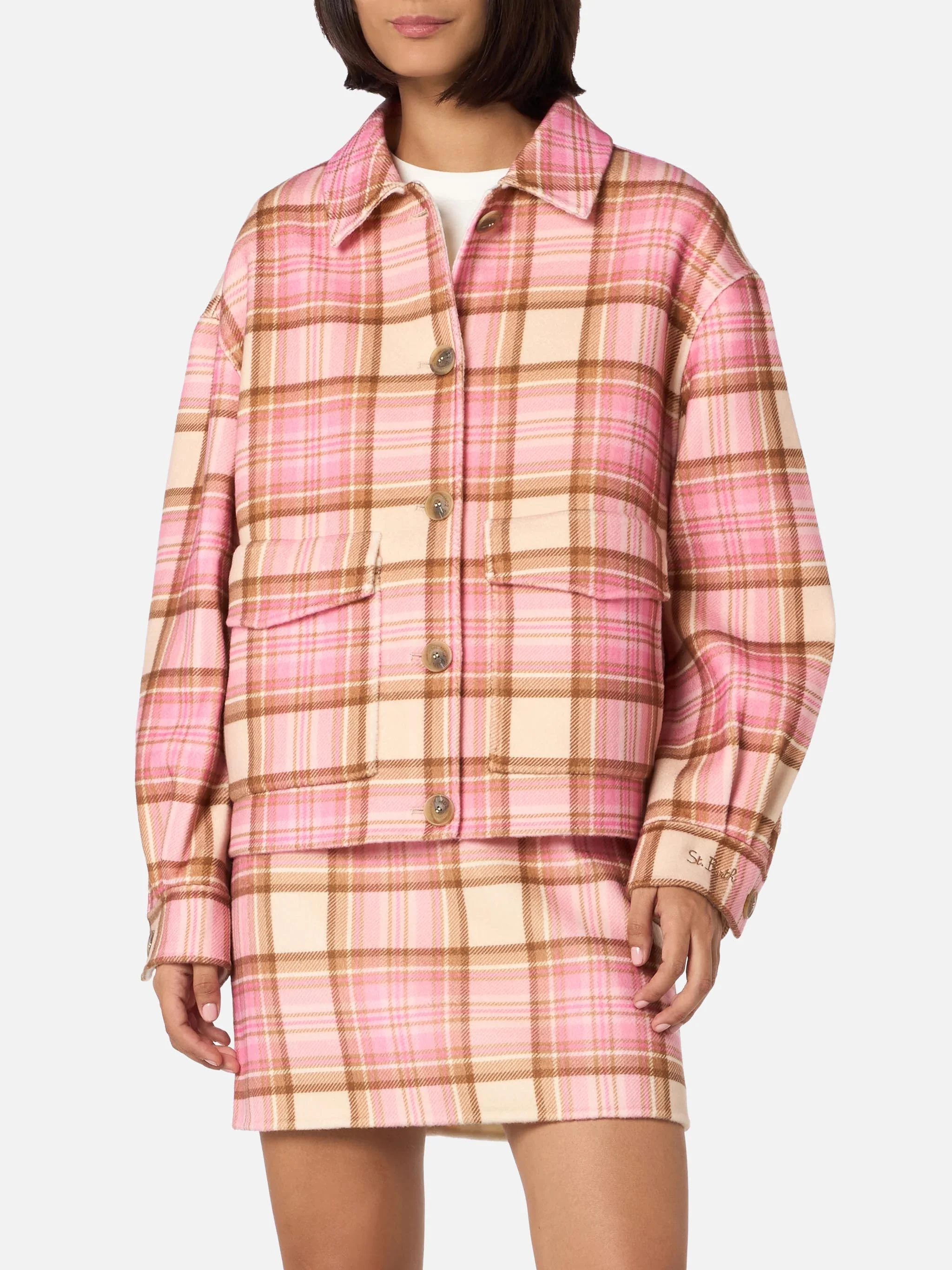 Bonnibell pink tartan wool effect jacket