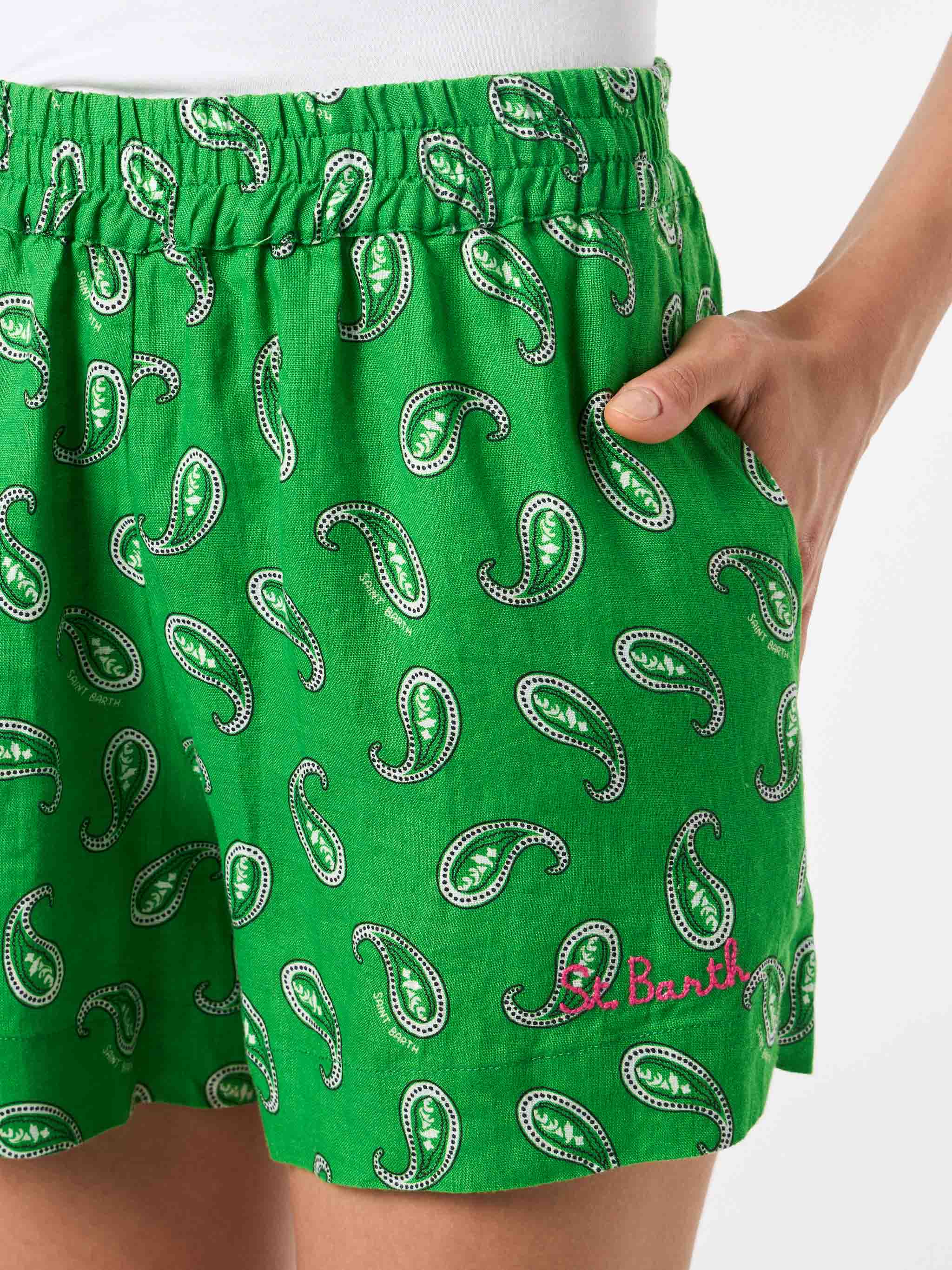 Lierre green paisley linen shorts - Image 3