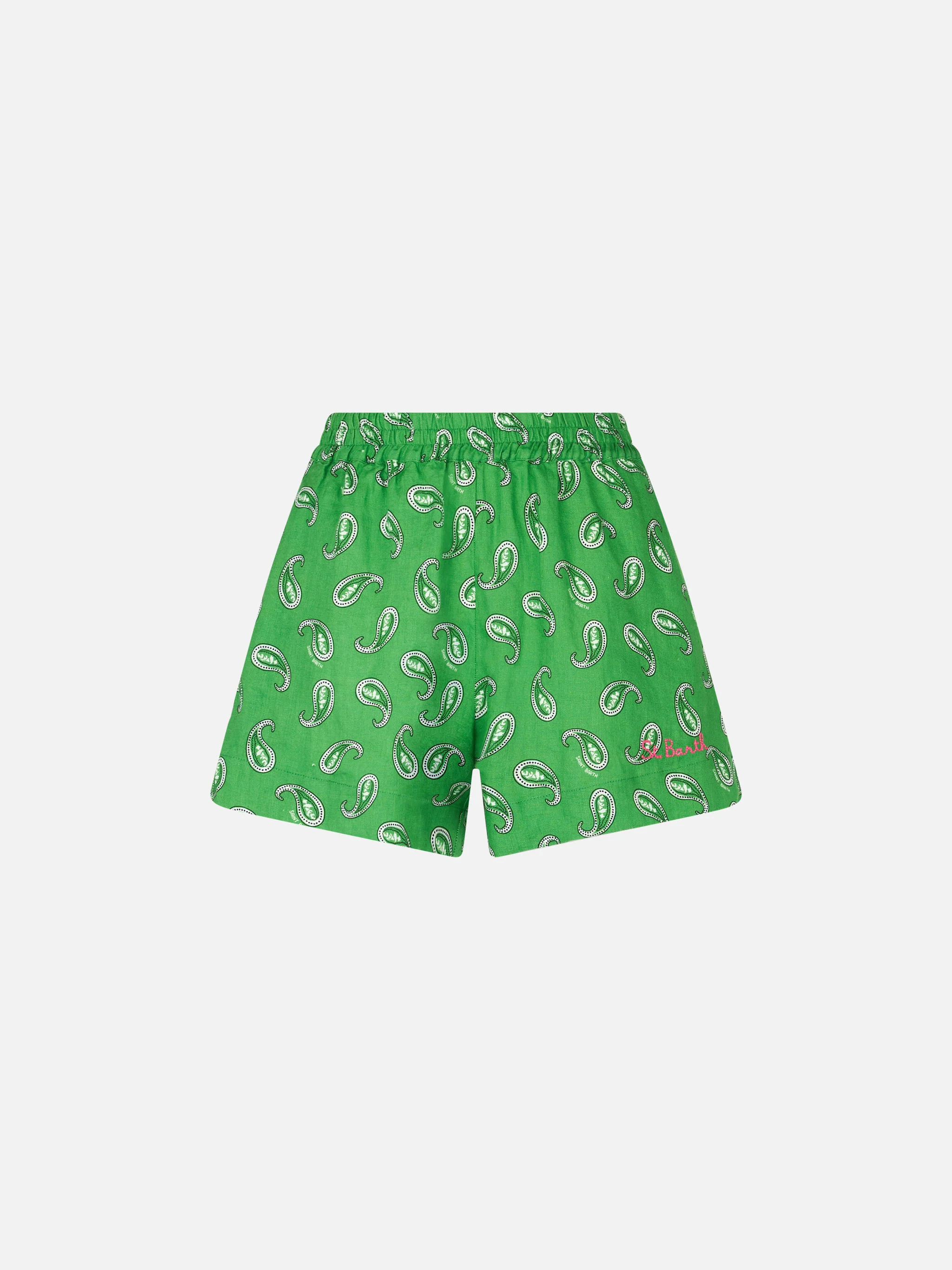 Lierre green paisley linen shorts - Image 4