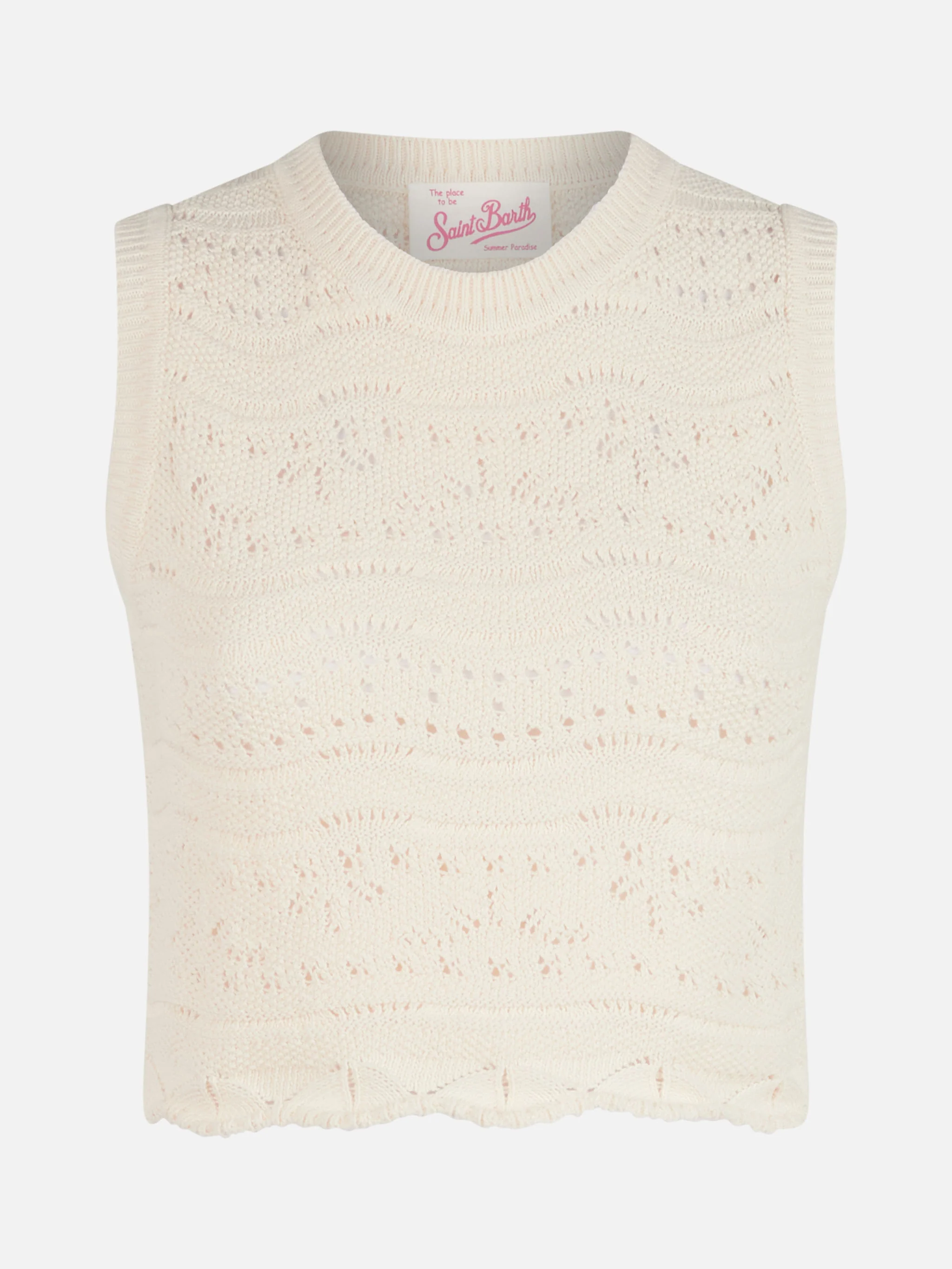 Peach white cotton knit top - Image 5