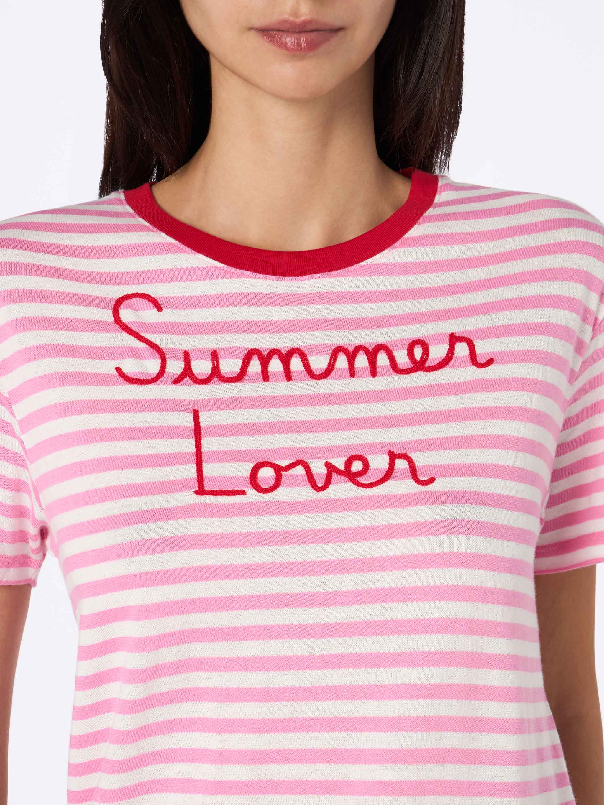 Striped Emilie cotton t-shirt with Summer Lover embroidery - Image 2