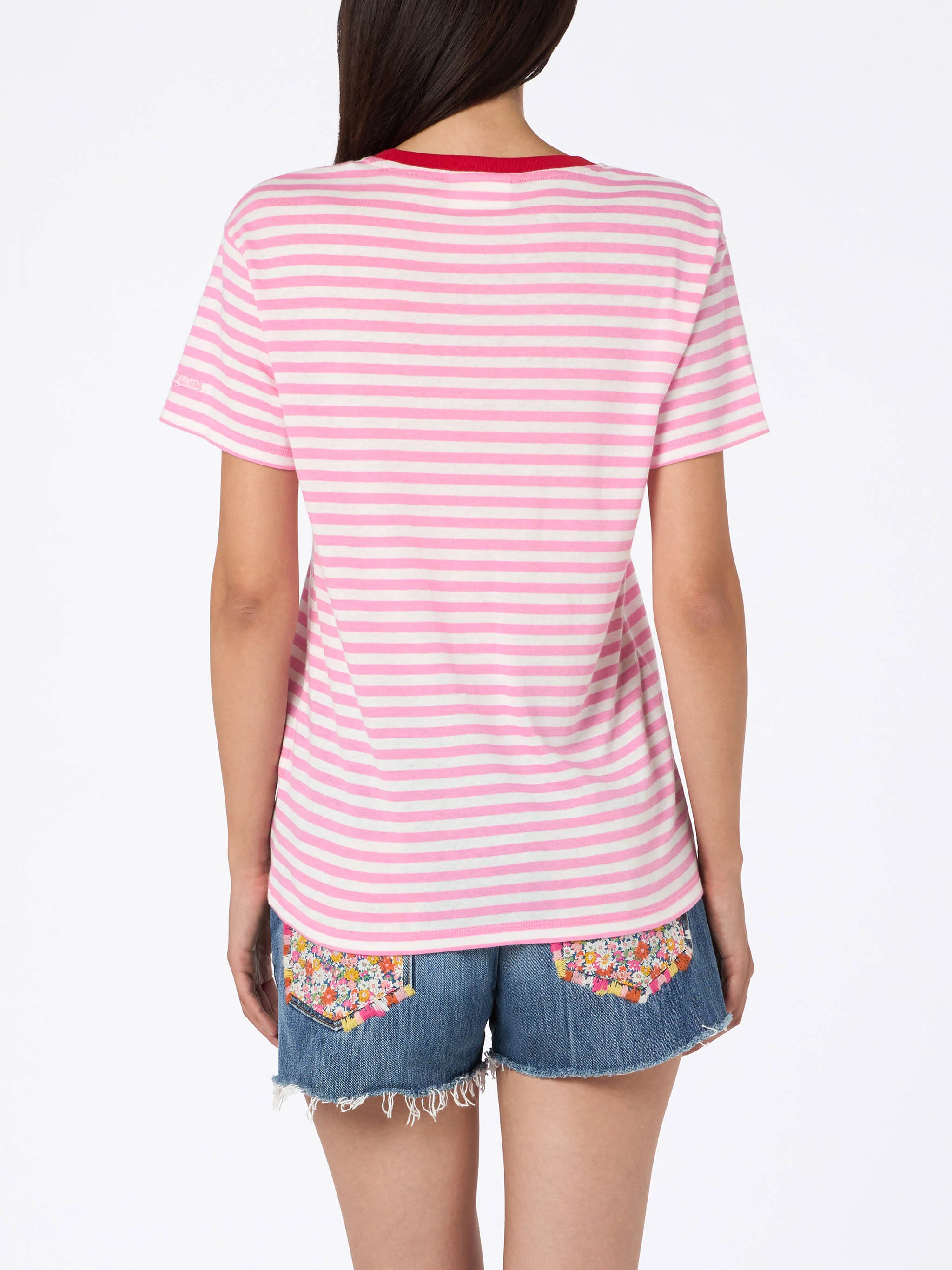 Striped Emilie cotton t-shirt with Summer Lover embroidery - Image 3