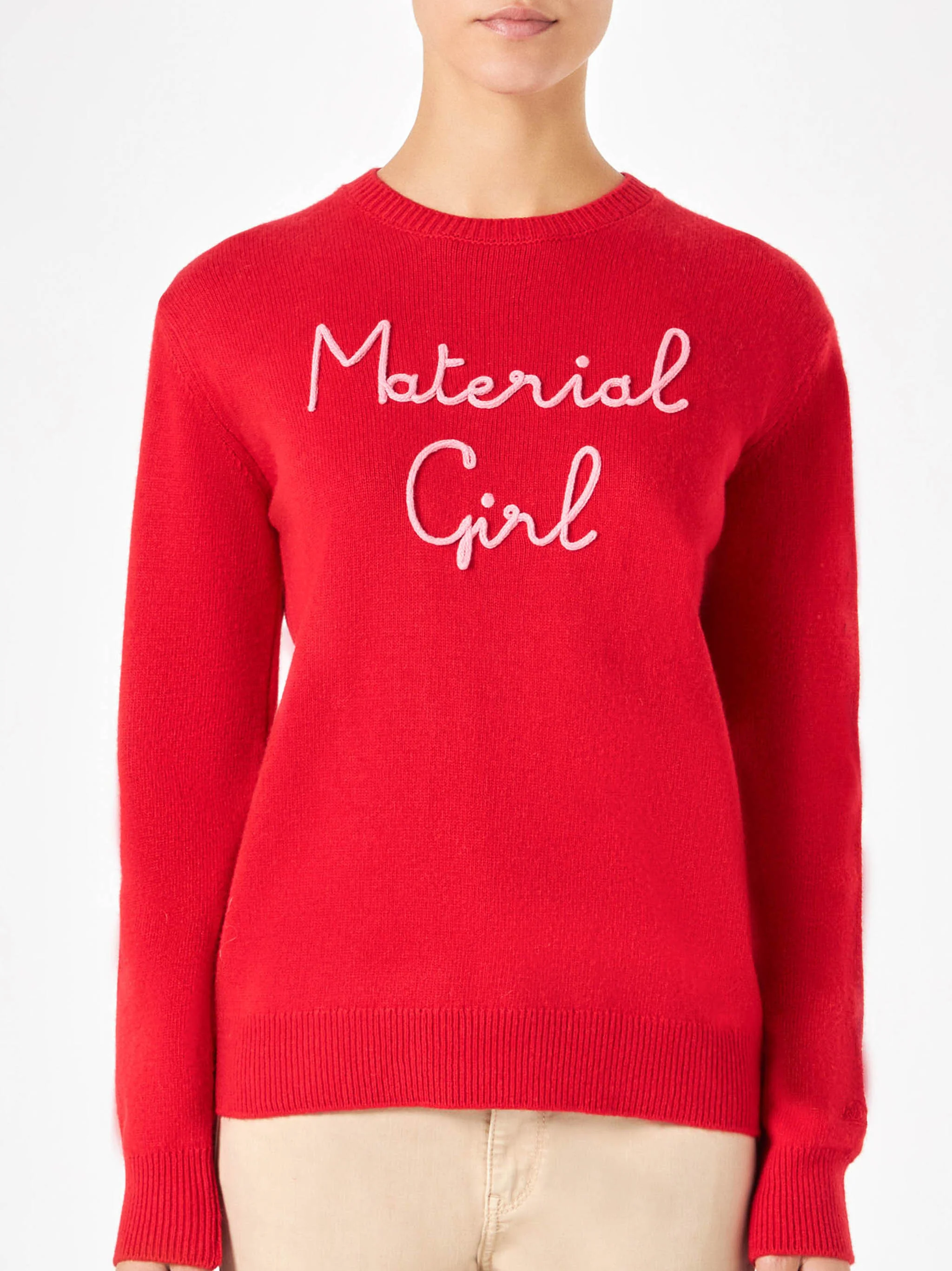 Blended cashmere crewneck with Material girl embroidery - Image 3