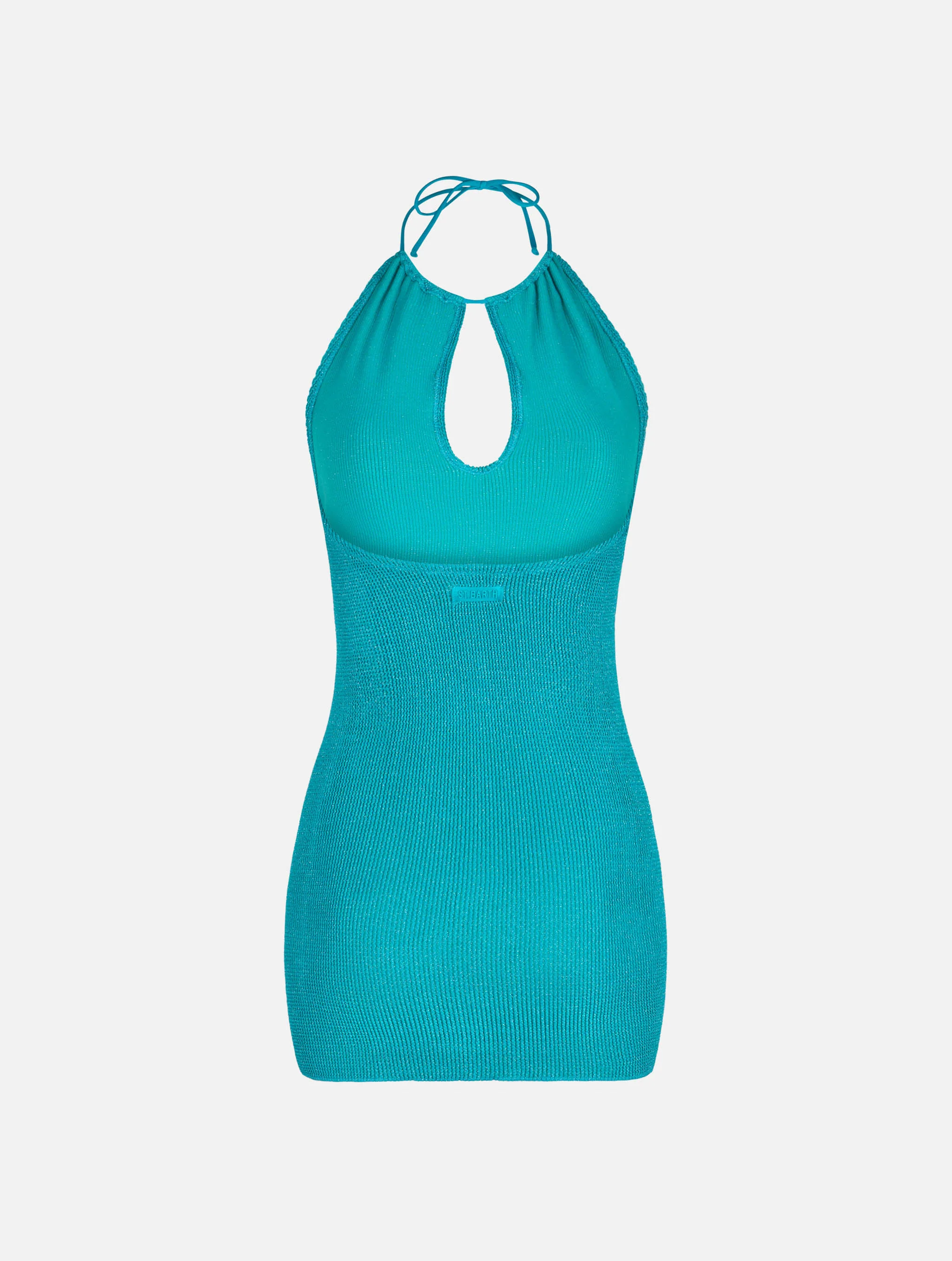 Green crinkle lurex Palmer halterneck dress - Image 5