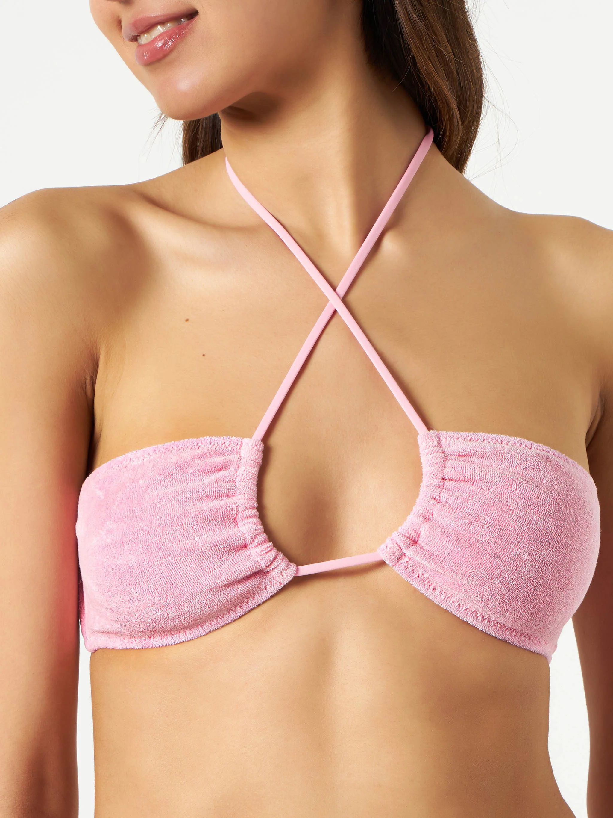 Dahlia pink terry bandeau bikini top
