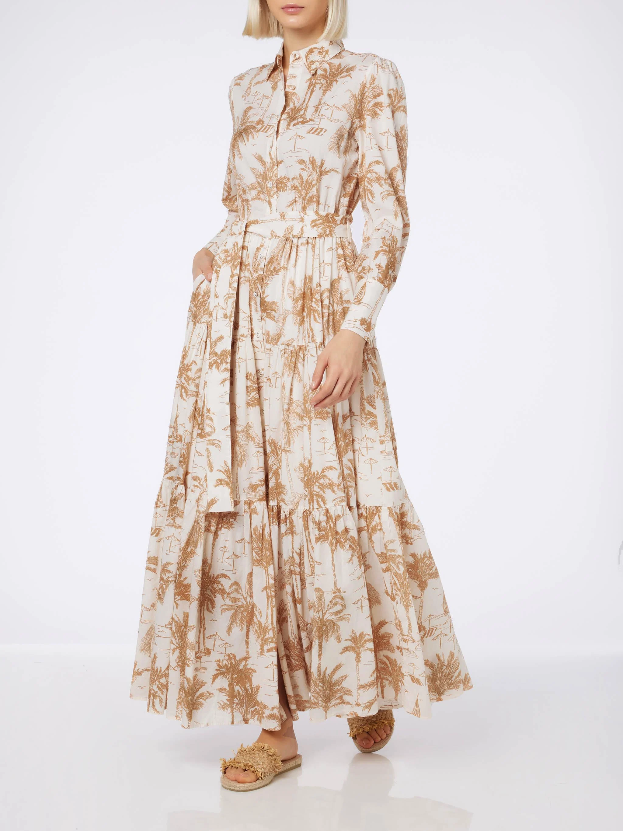Jensen cotton long dress with Toile de Jouy print