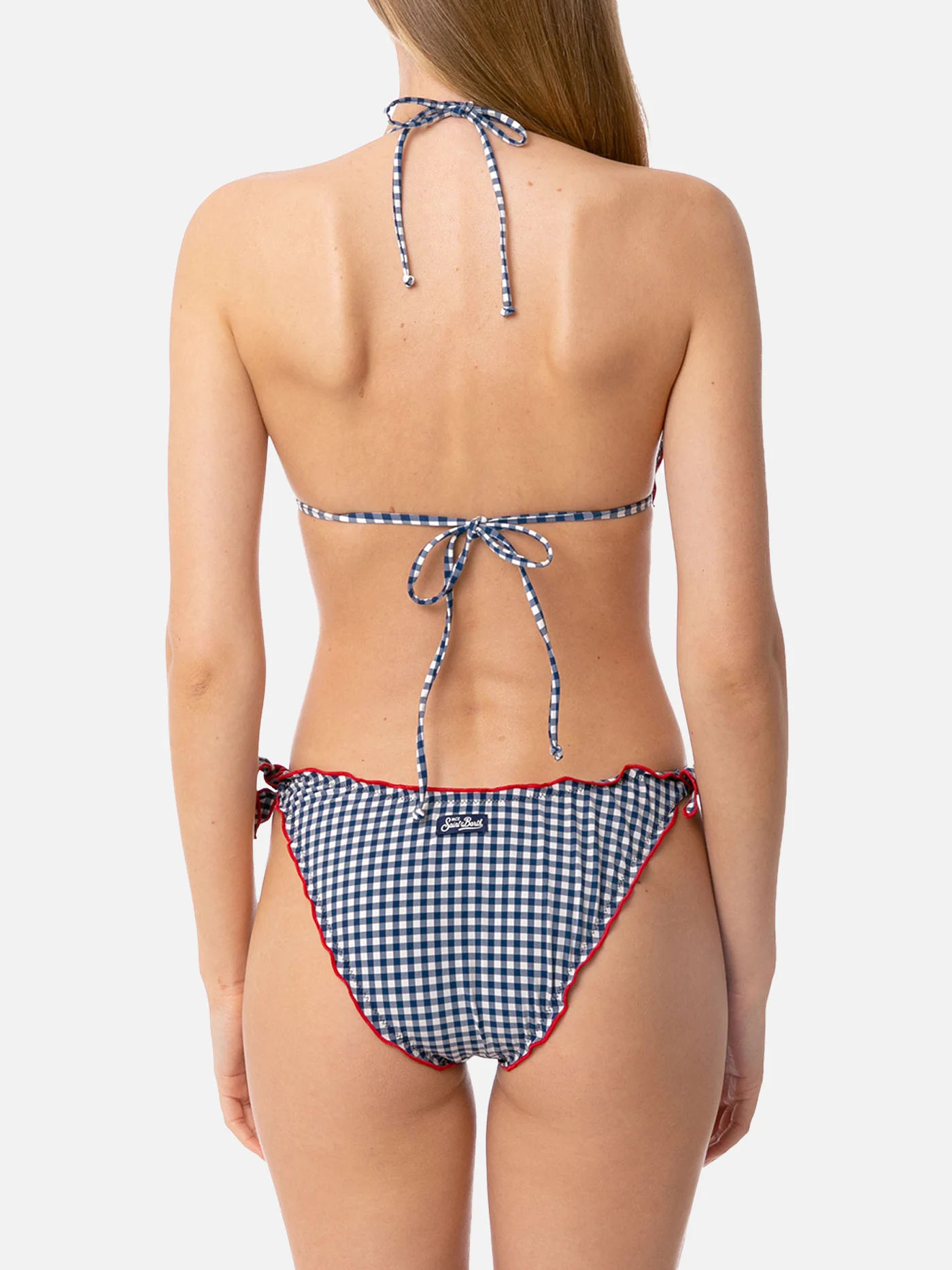 Woman triangle bikini with gingham print - Image 3