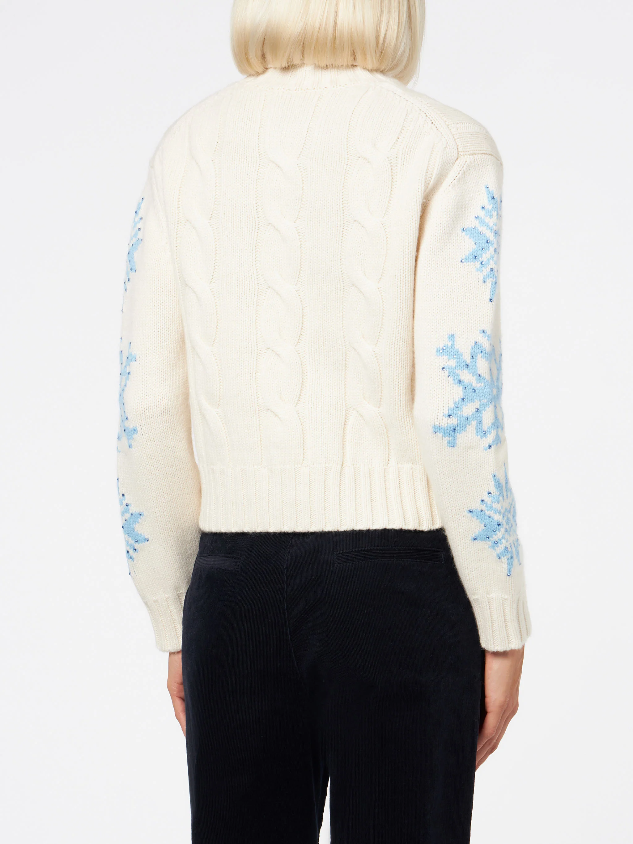 Adler white braided turtleneck sweater with snowflake rhinestones - Image 2