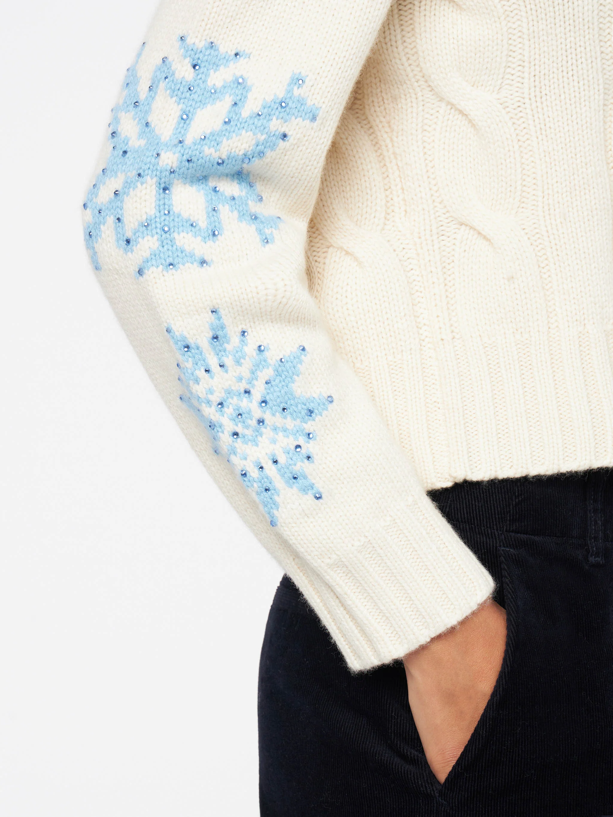 Adler white braided turtleneck sweater with snowflake rhinestones - Image 3
