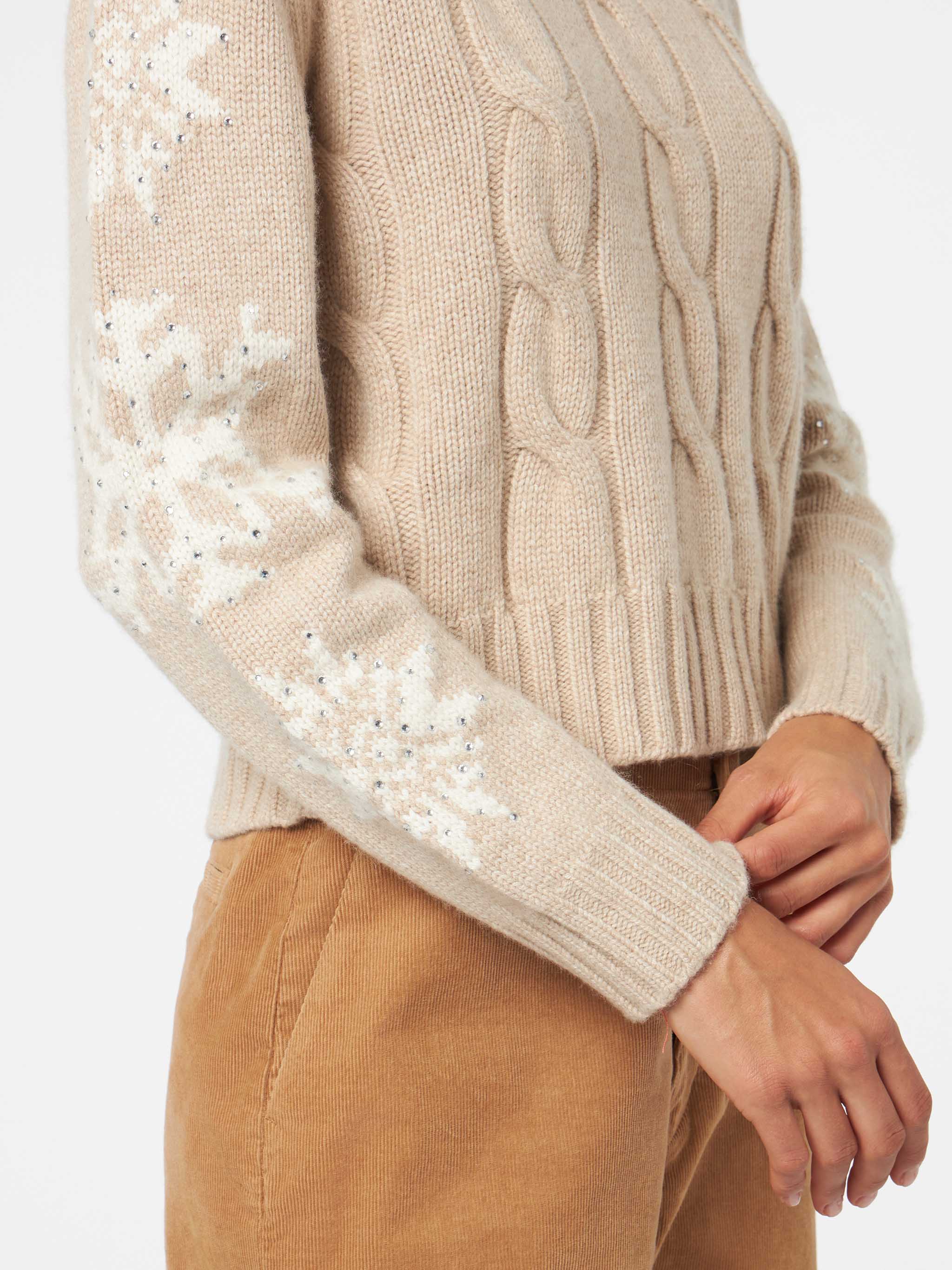 Adler beige cable knit turtleneck sweater with rhinestones - Image 2