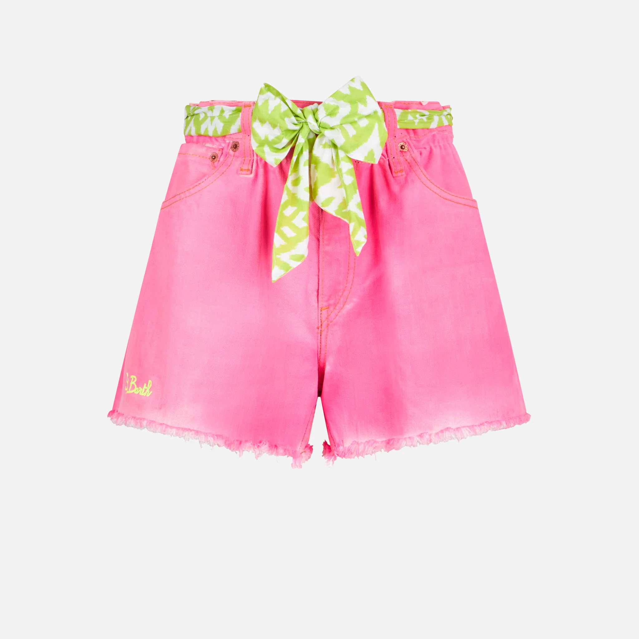 Pink Arizona denim shorts with embroidery and appliqués - Image 4