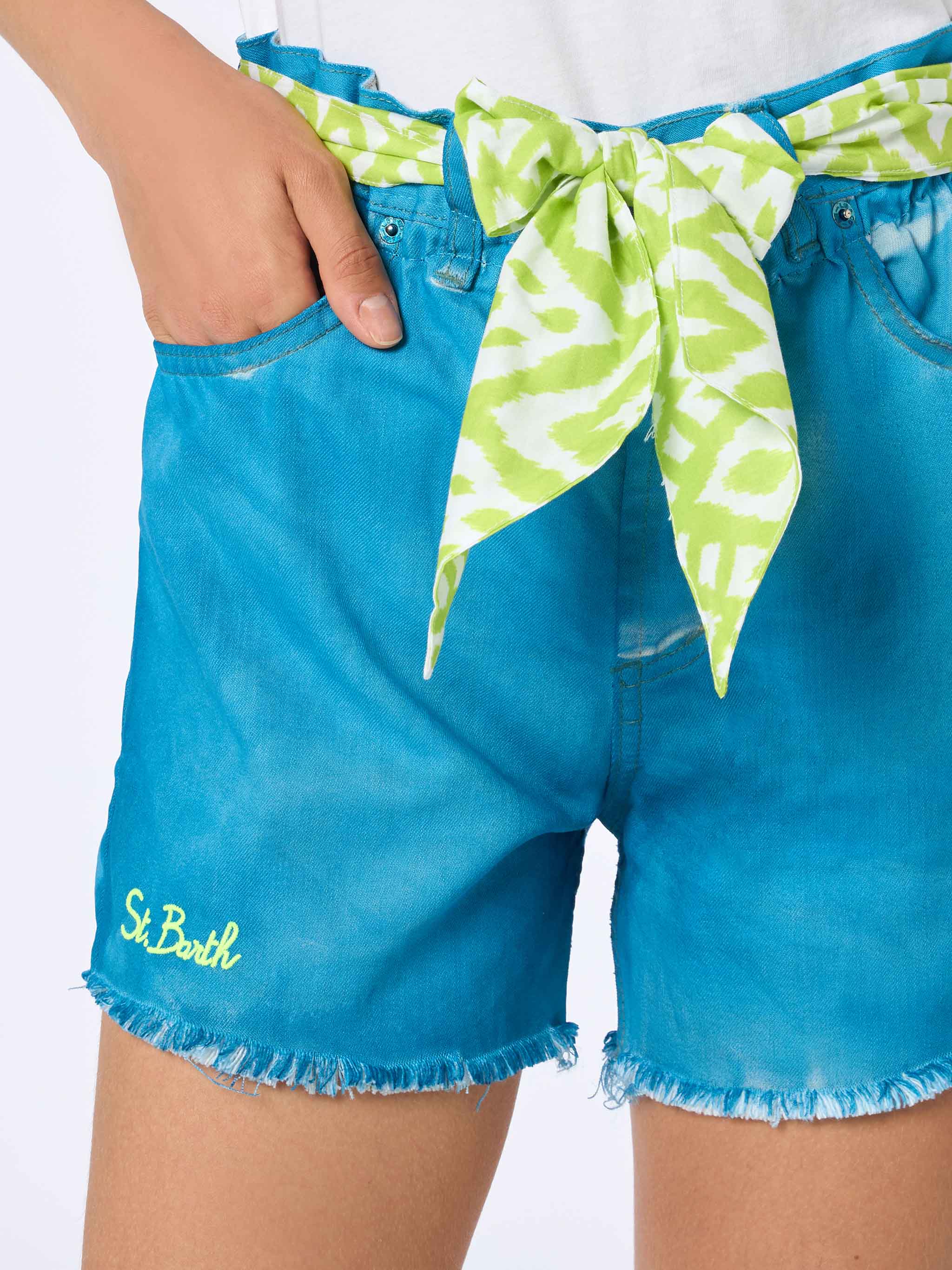Turquoise Arizona denim shorts with embroidery and appliqués - Image 3