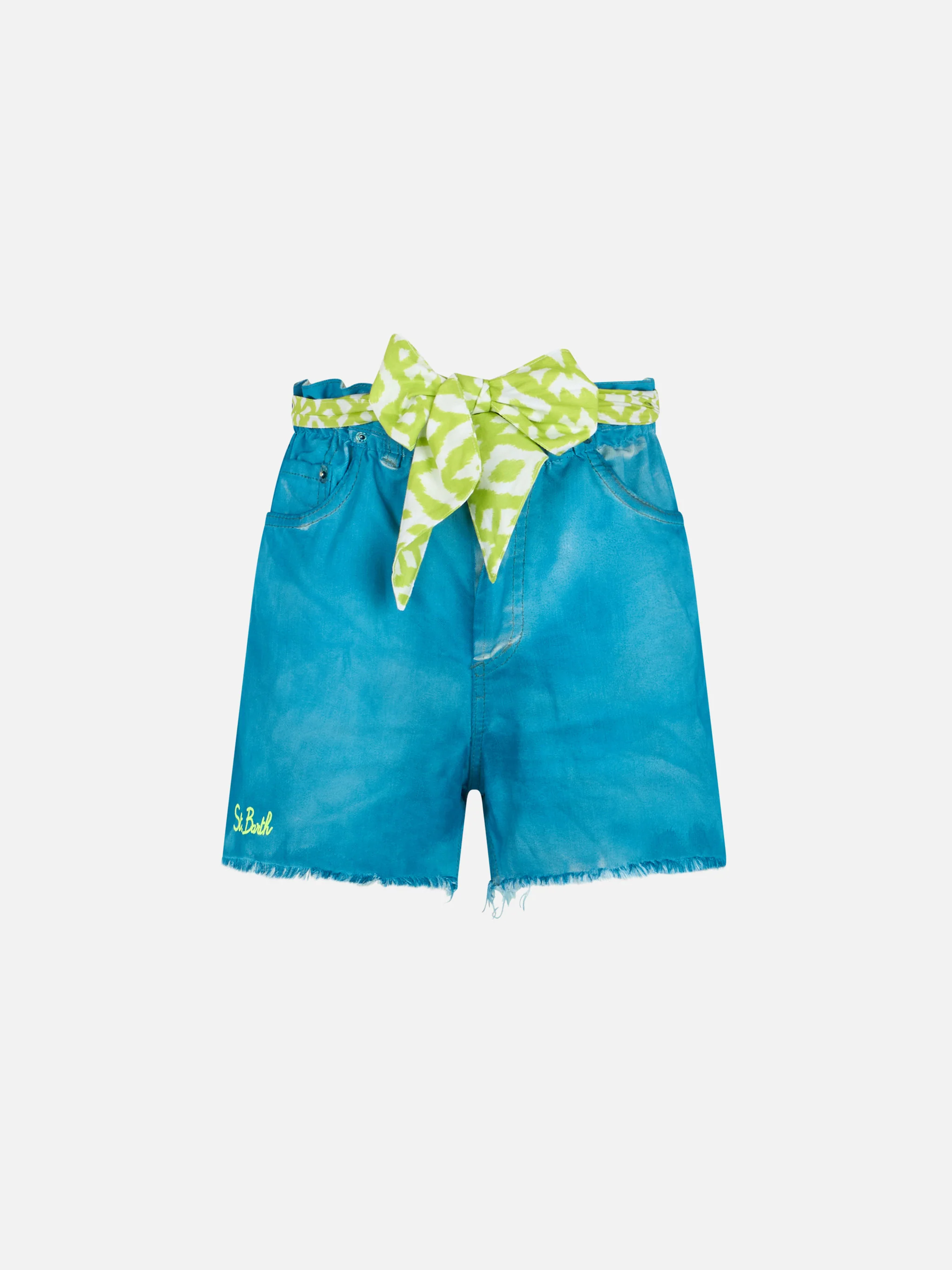 Turquoise Arizona denim shorts with embroidery and appliqués - Image 5