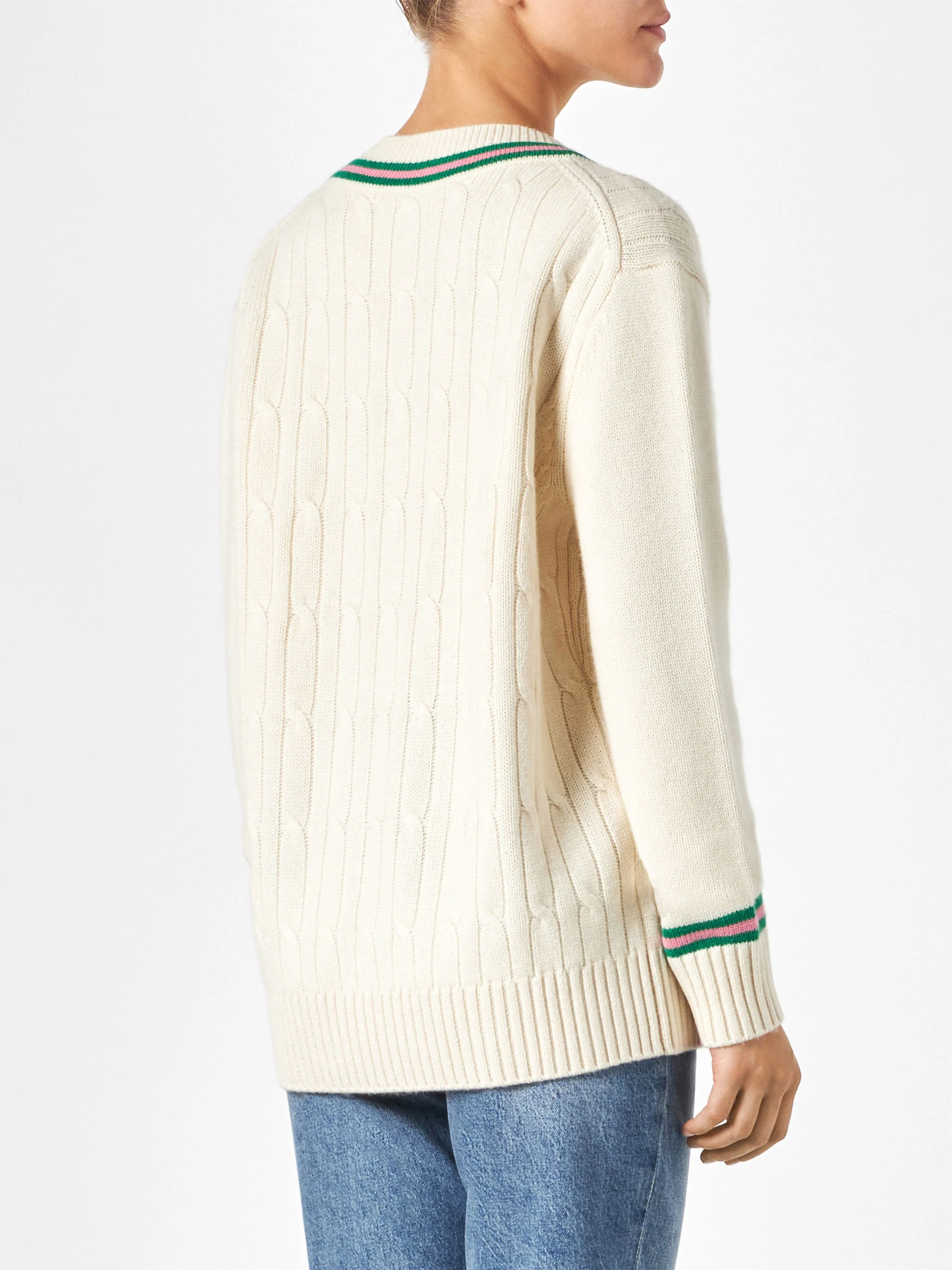 Roger white cashmere blend V-neck sweater with patch - Image 4