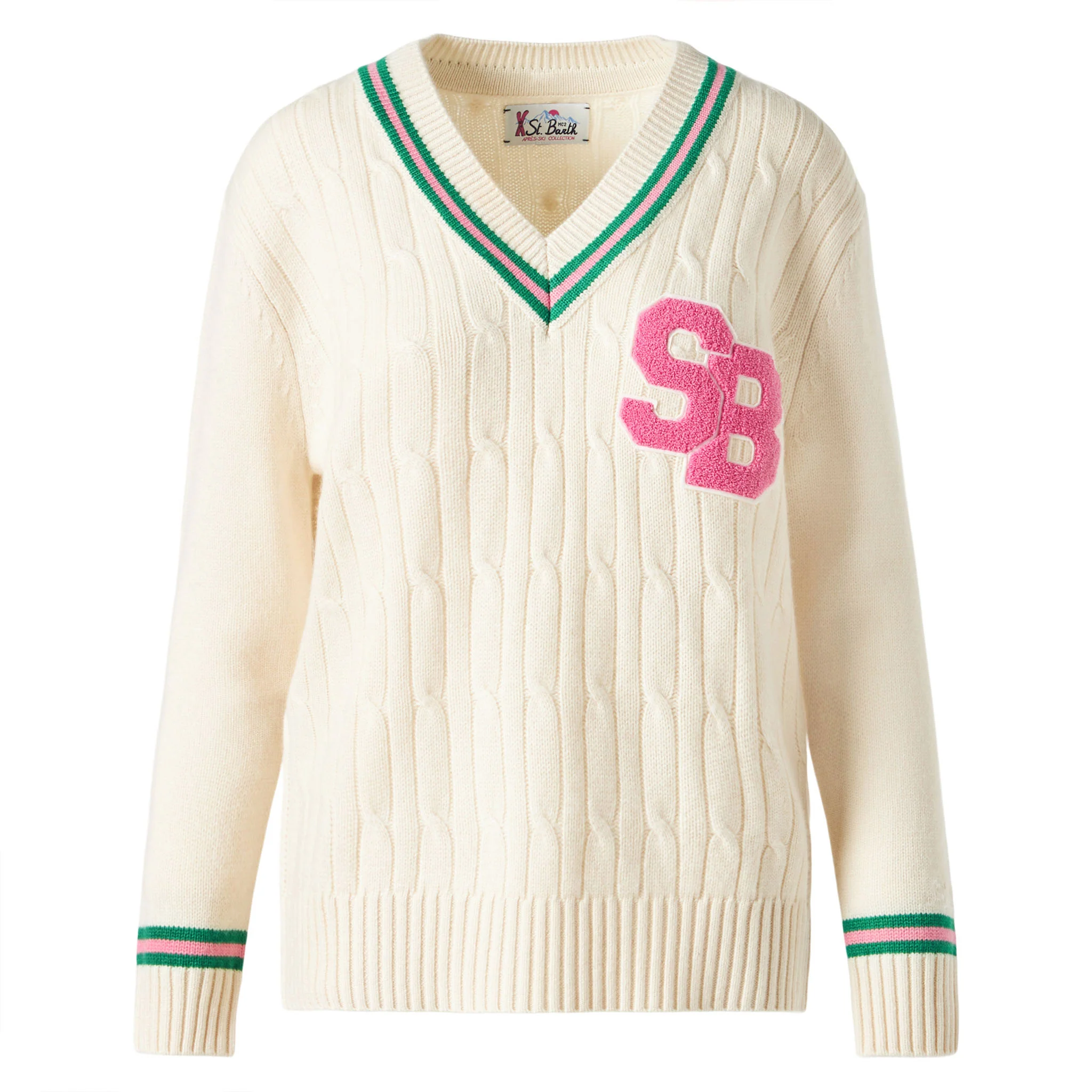 Roger white cashmere blend V-neck sweater with patch - Image 5