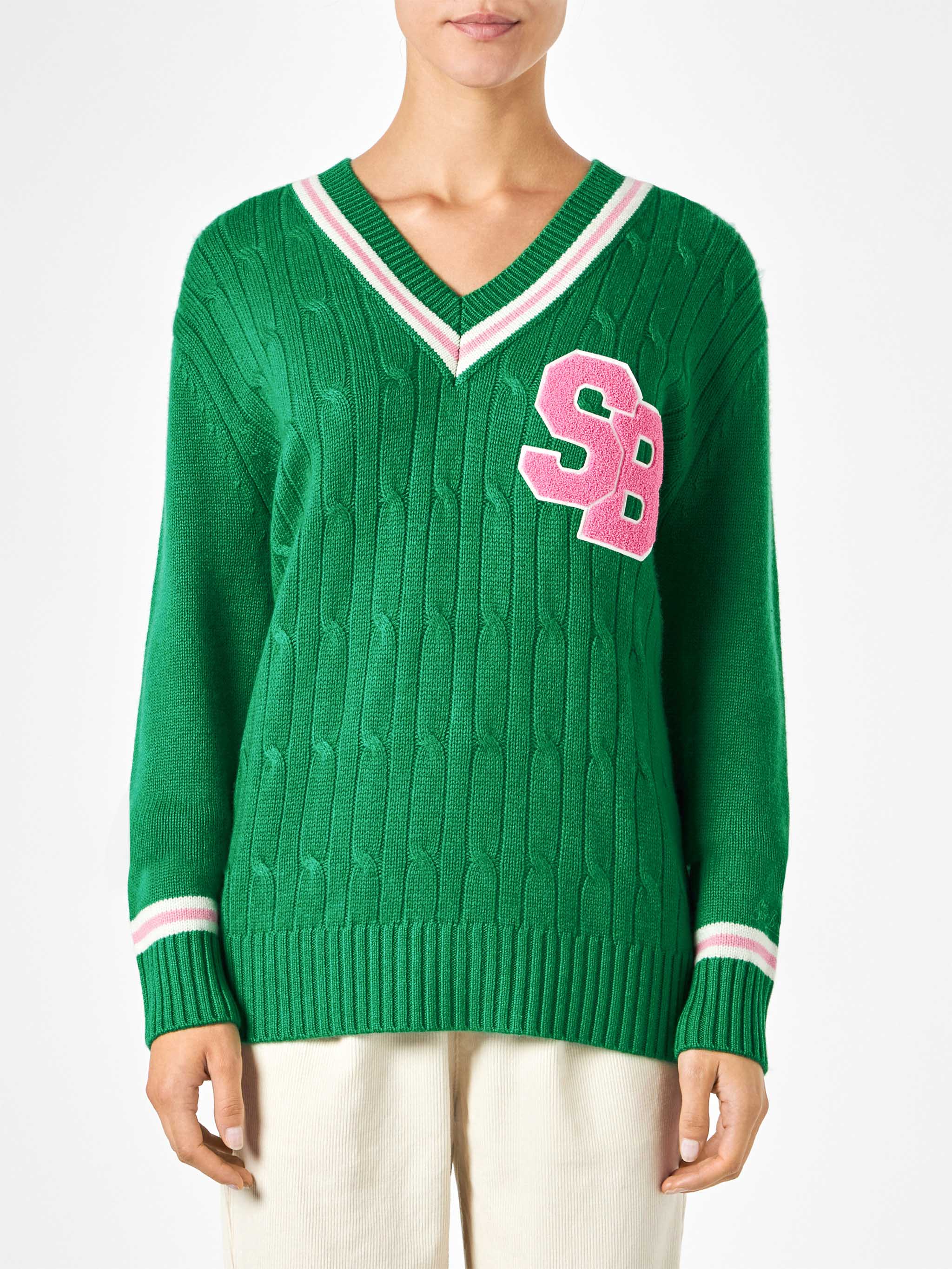 Green braided Roger V-neck sweater - Image 2