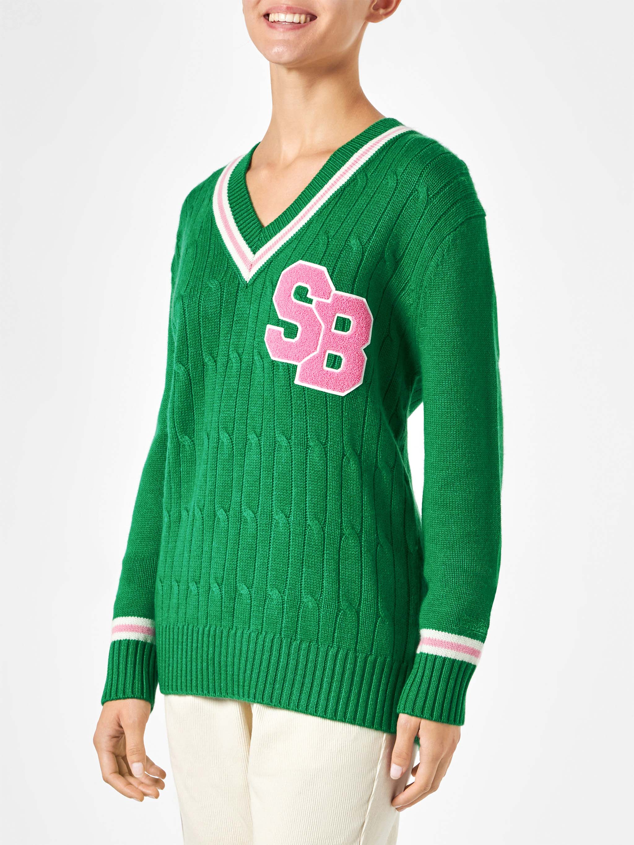 Green braided Roger V-neck sweater - Image 3