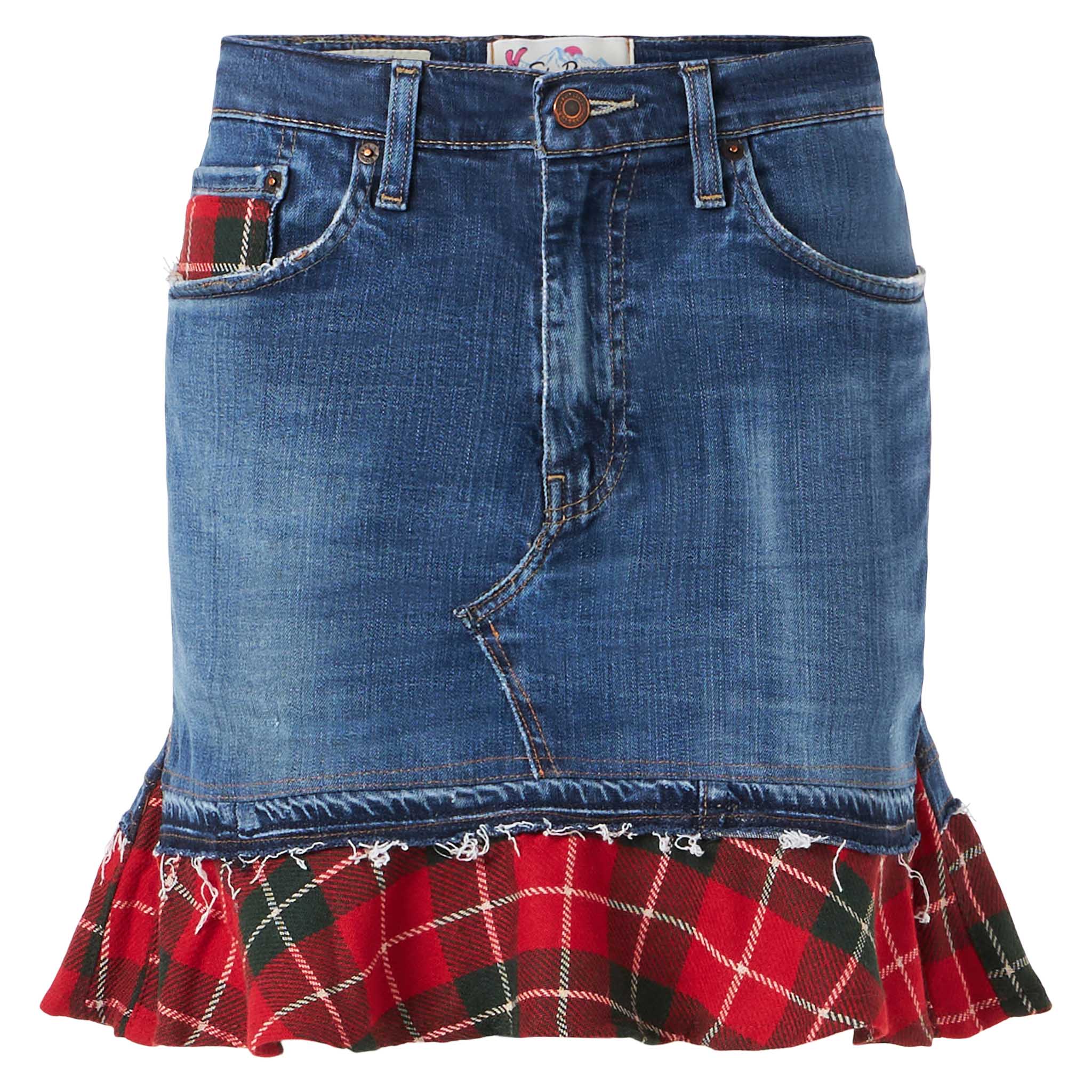 Chelsy denim skirt with tartan details - Image 5