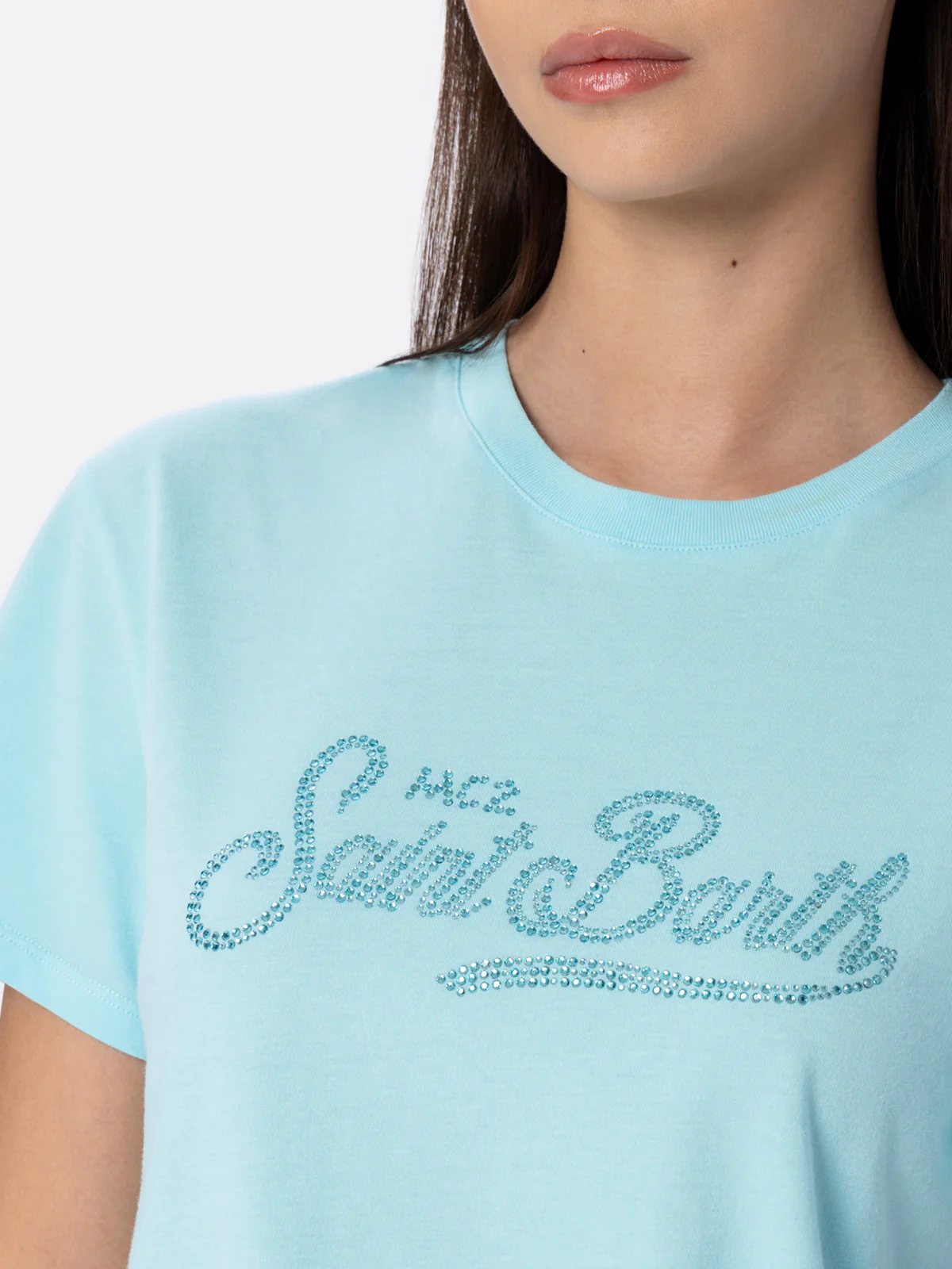 Emilie water green cotton t-shirt with rhinestones - Image 2