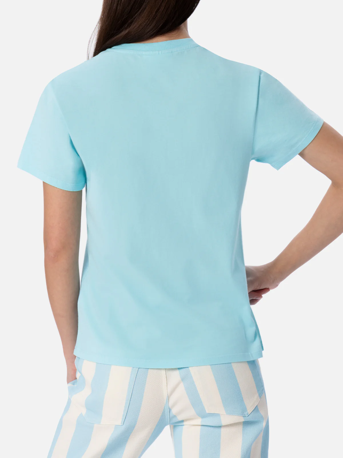 Emilie water green cotton t-shirt with rhinestones - Image 3