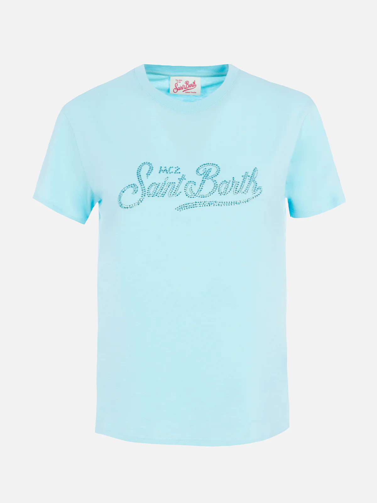 Emilie water green cotton t-shirt with rhinestones - Image 4