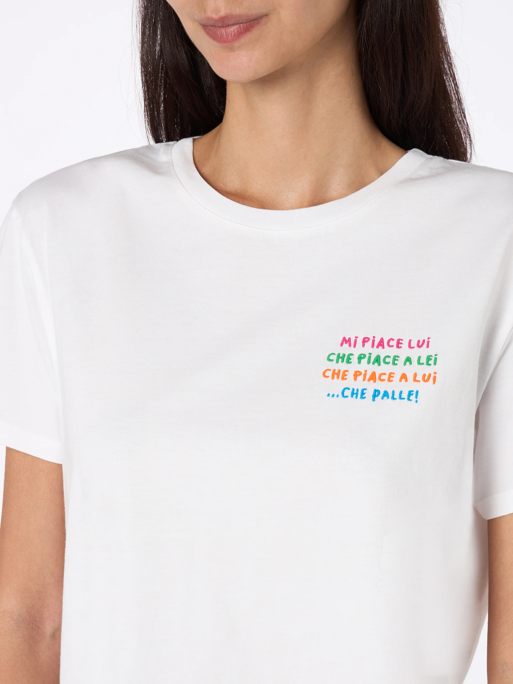 White Emilie cotton t-shirt with embroidery - Image 3