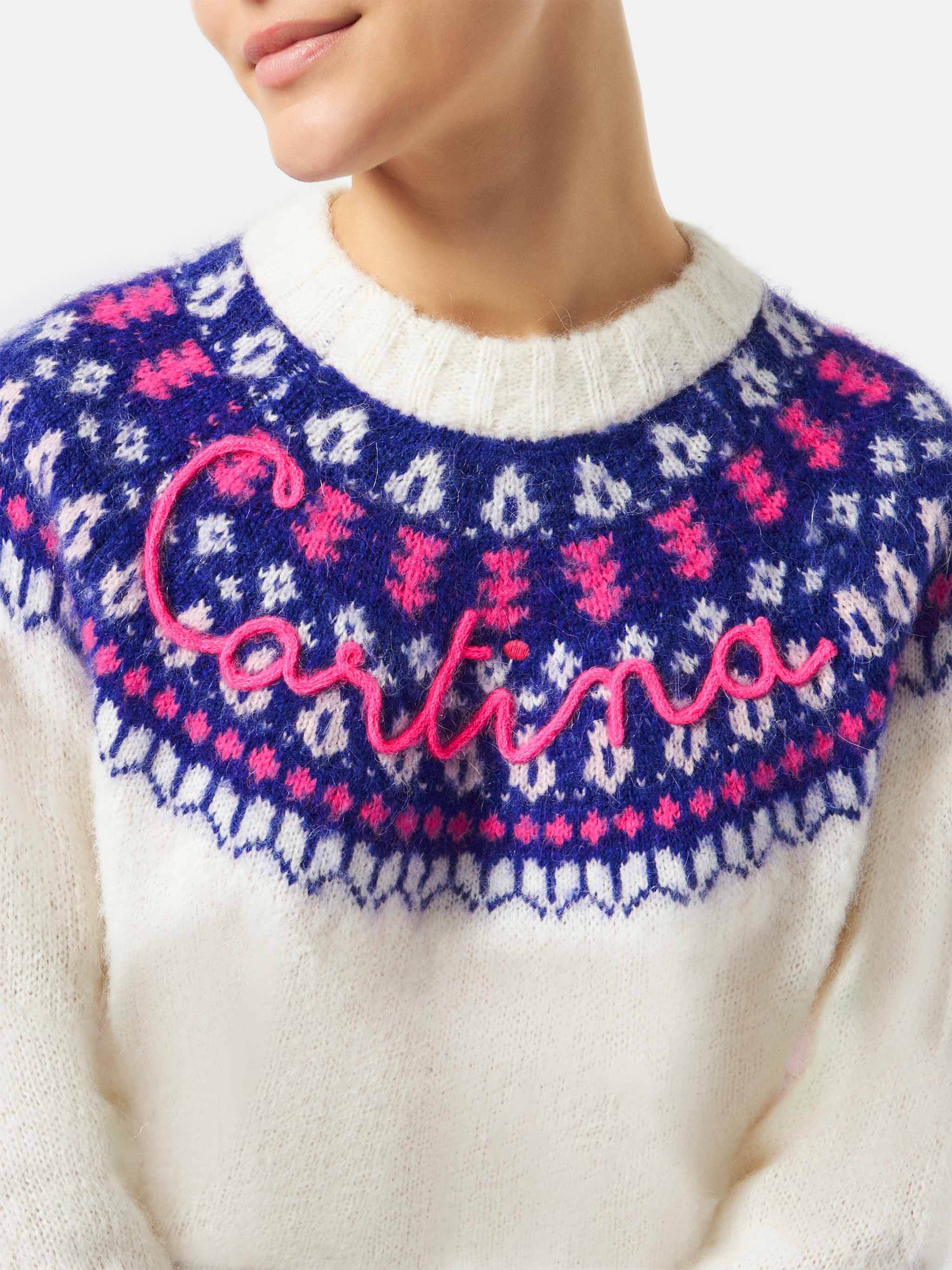 White New Queen Nordic Soft sweater with jacquard pattern - Image 2