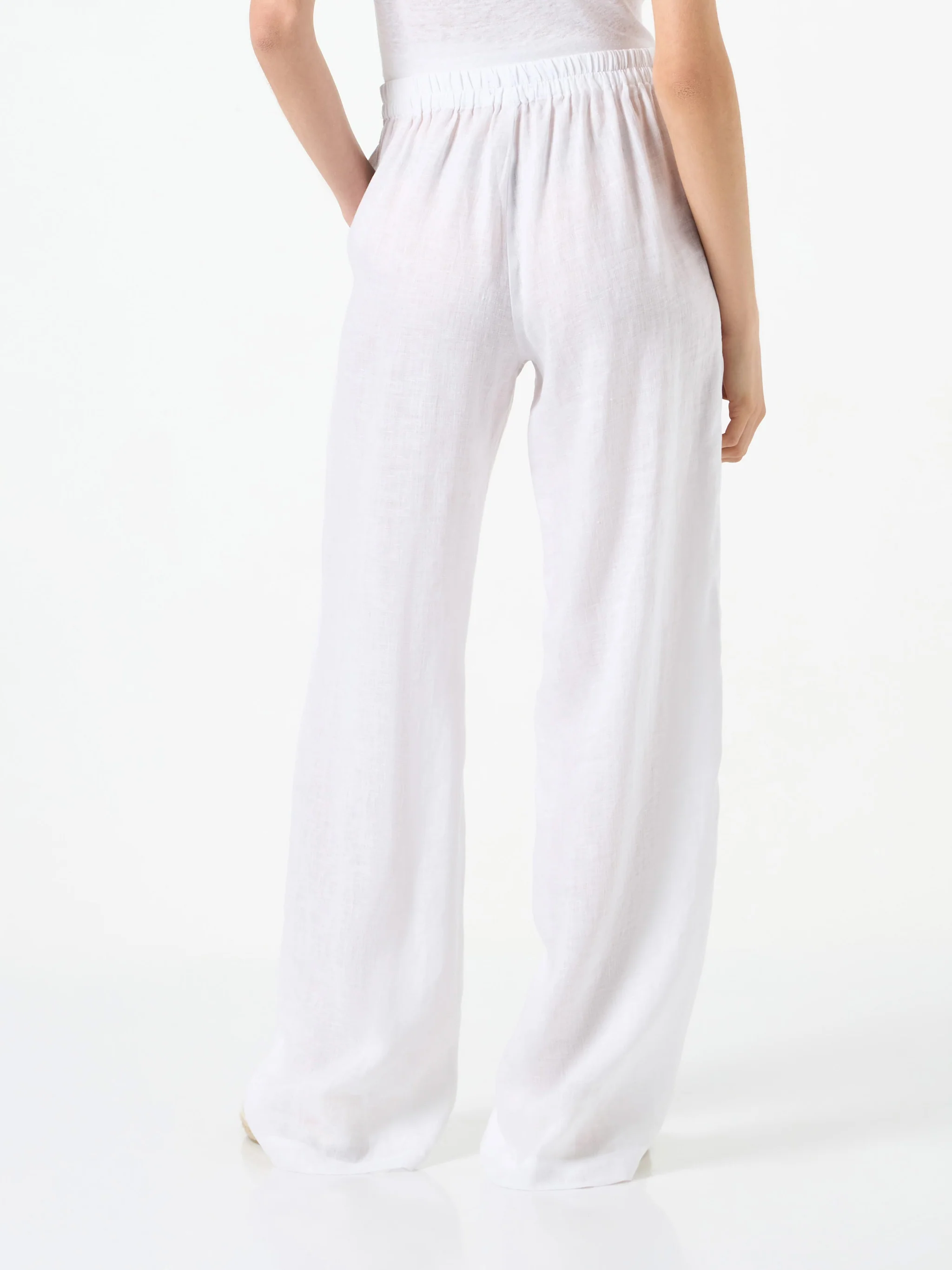 Taryn white solid color linen pants - Image 2