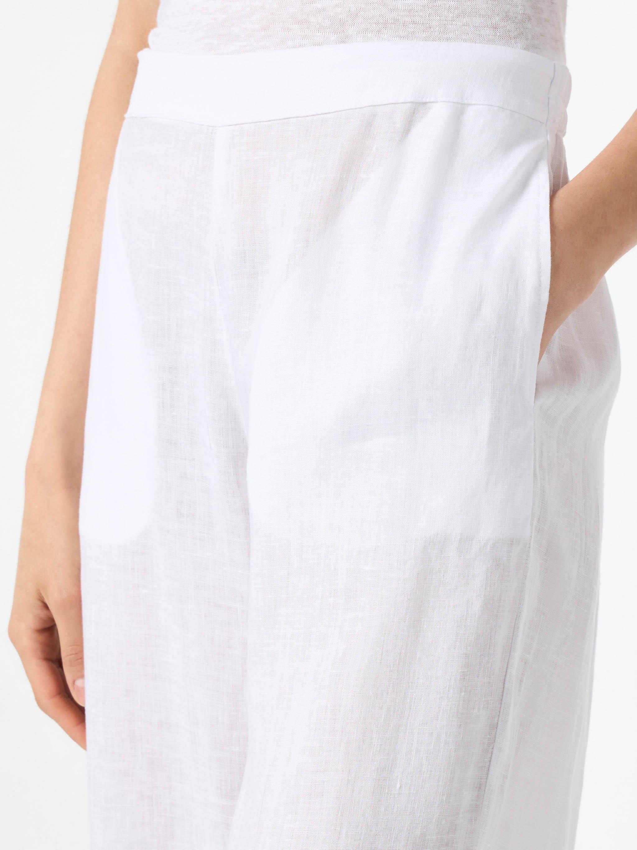 Taryn white solid color linen pants - Image 3