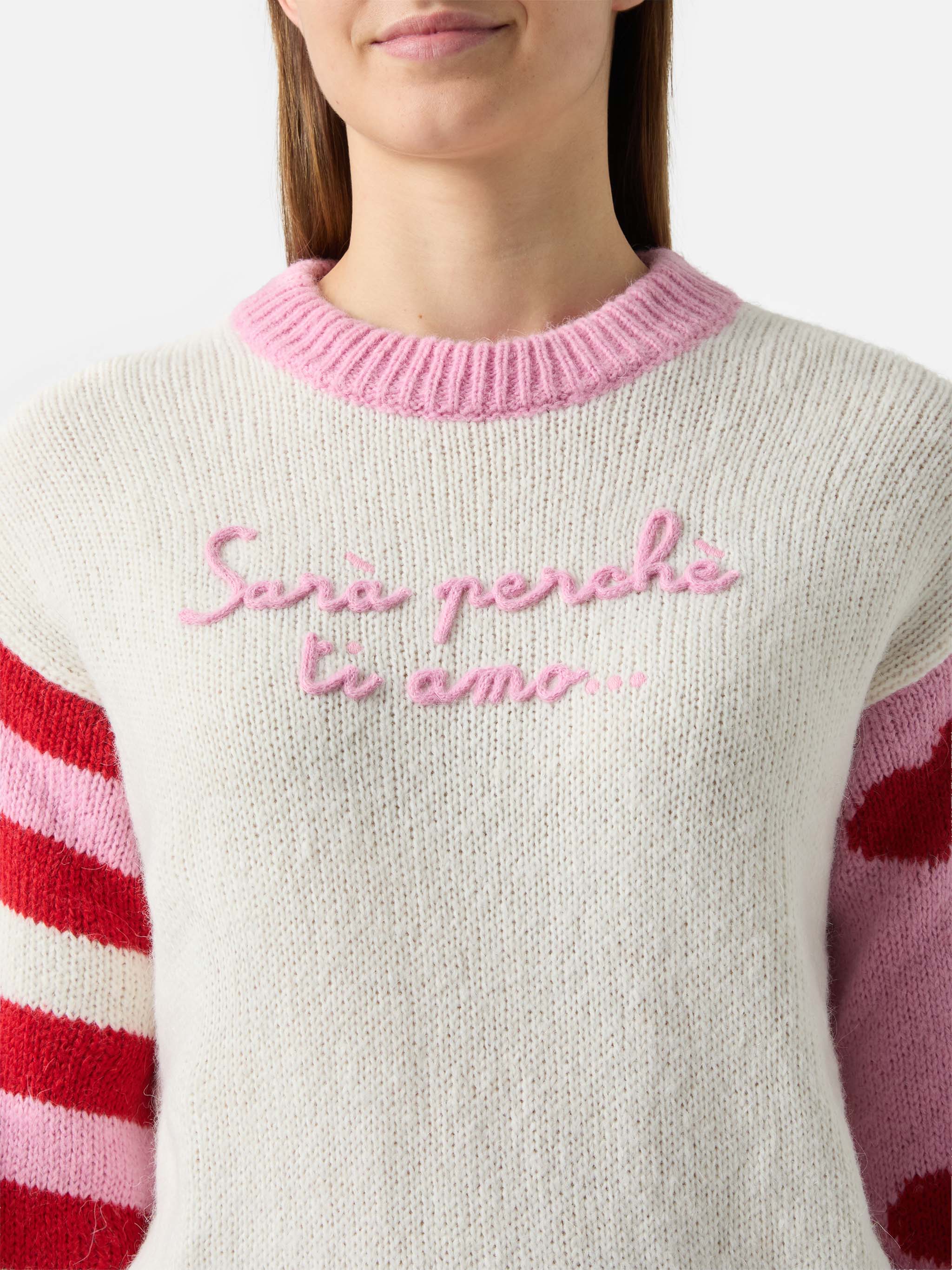 Alpaca sweater Danya with Sarà perchè ti amo embroidery - Image 2