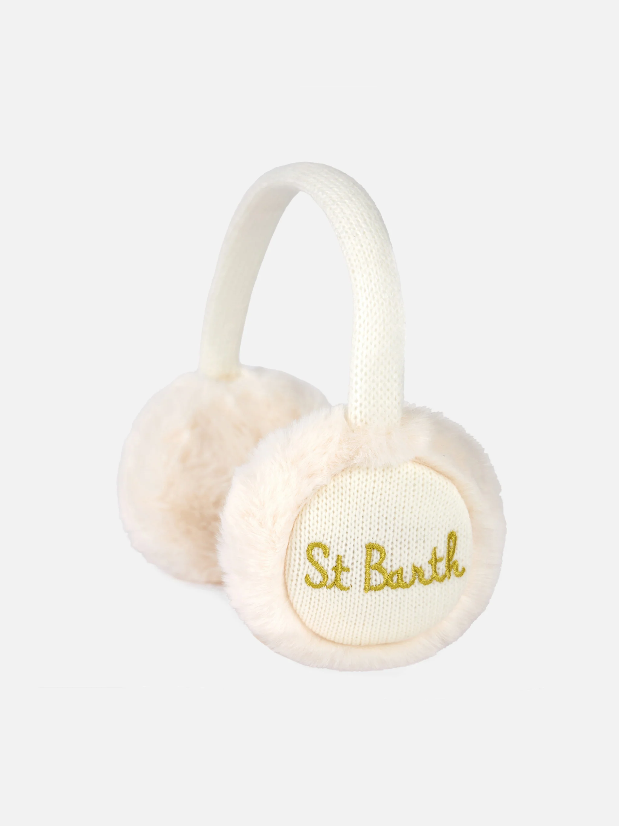White tricot earmuffs with furry details