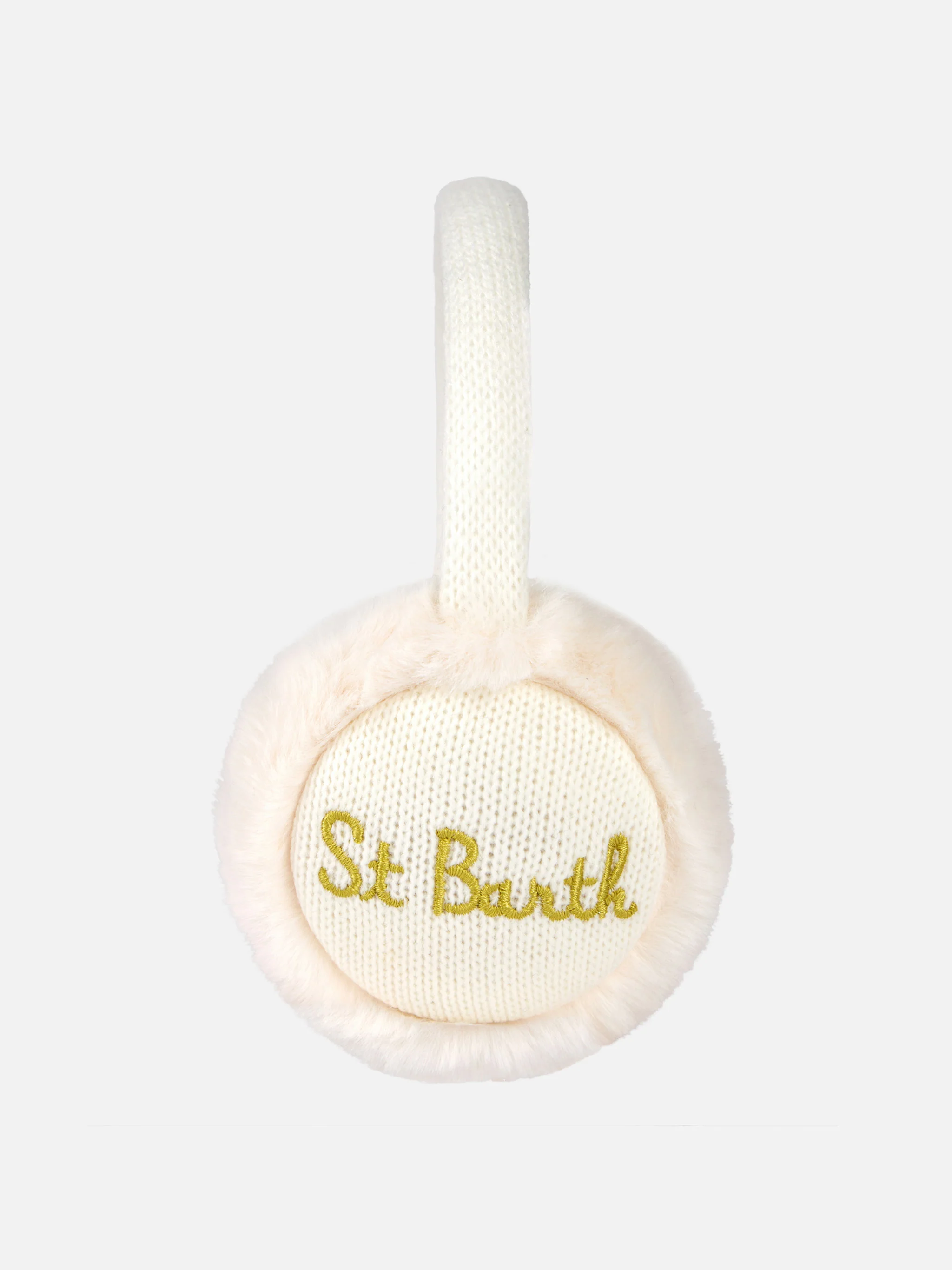 White tricot earmuffs with furry details - Image 2