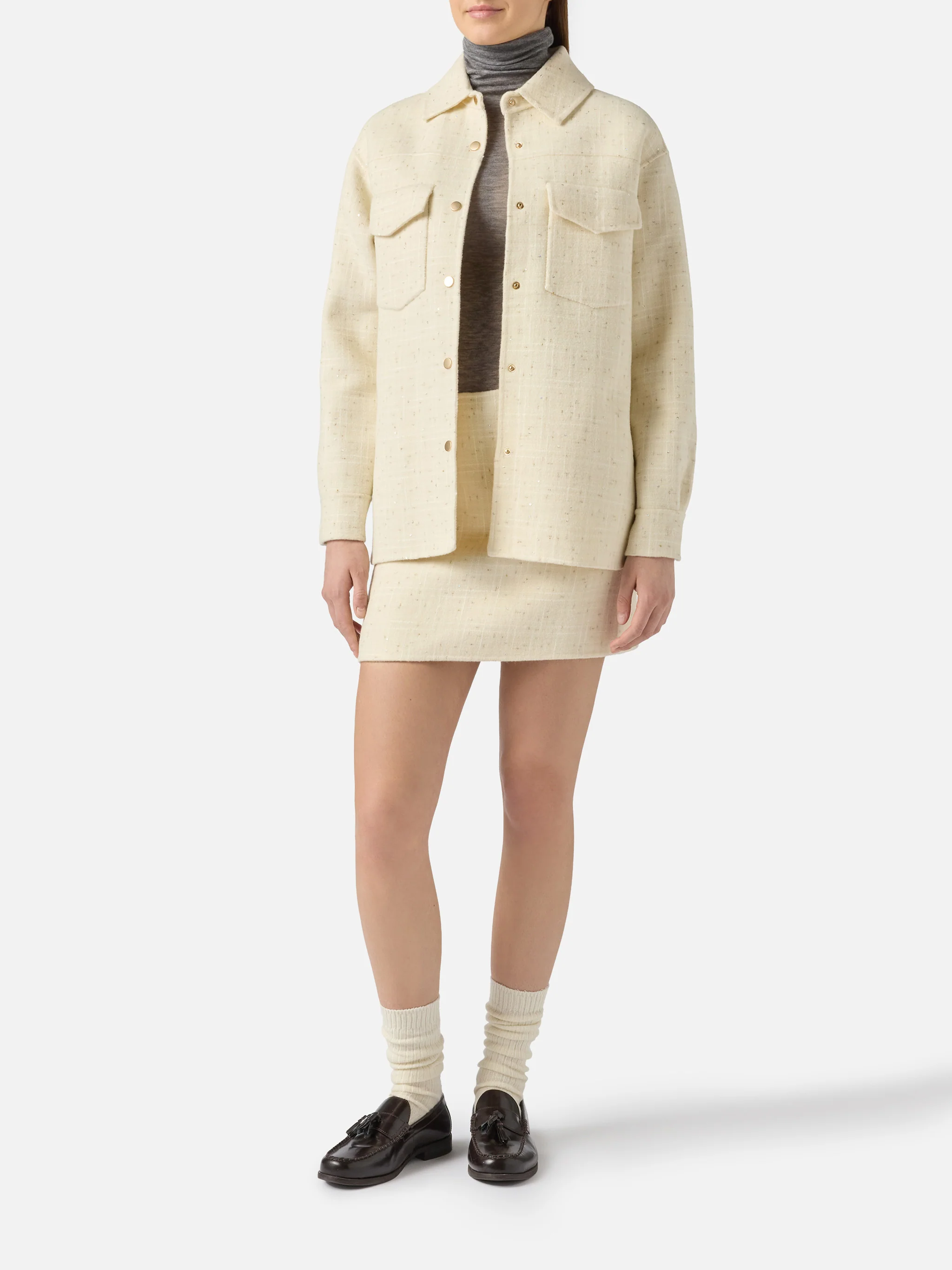 Chantel white tweed jacket with sequins - Image 2
