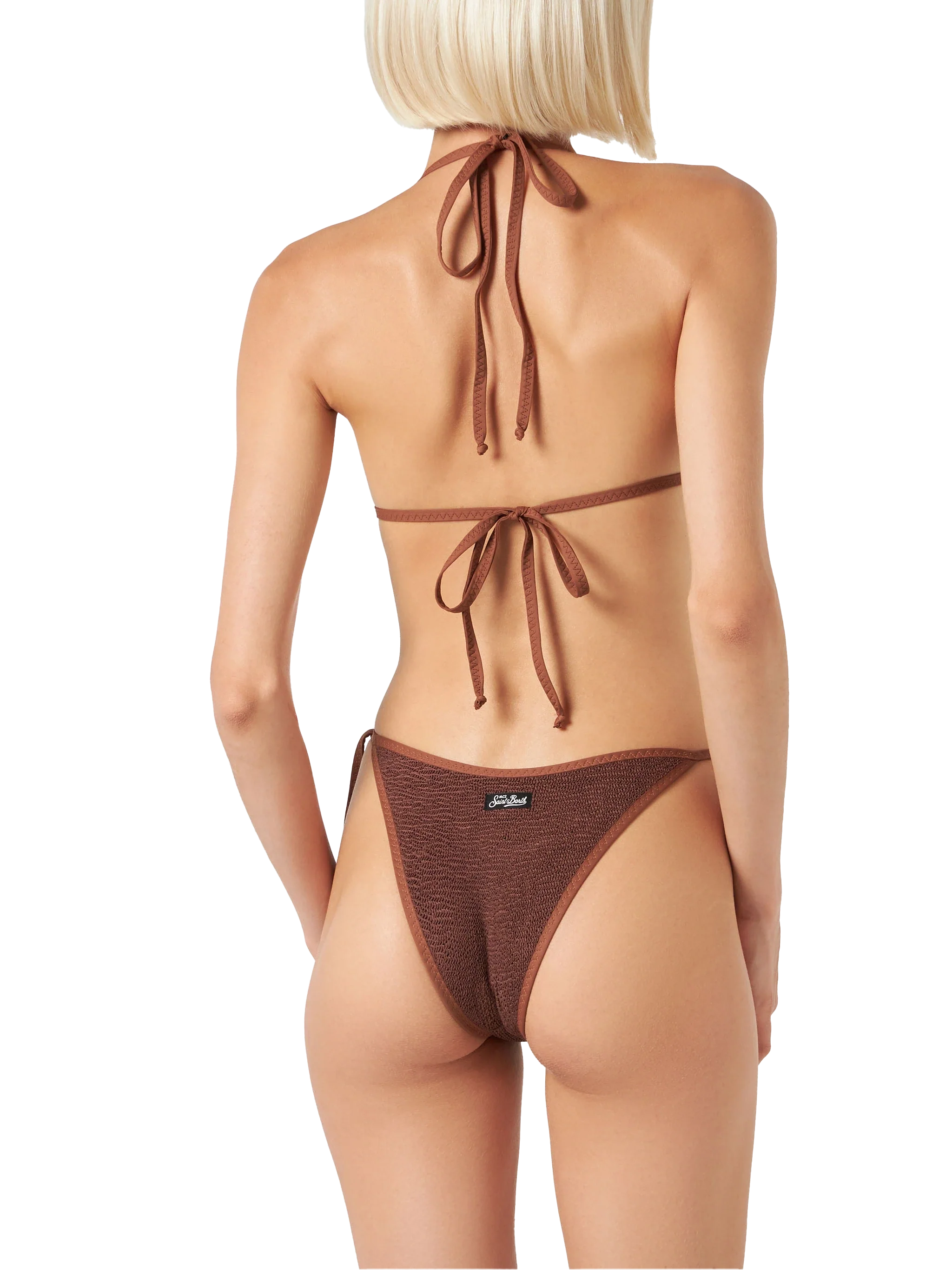 Leah Marielle brown crinkle triangle bikini with piping - Image 3
