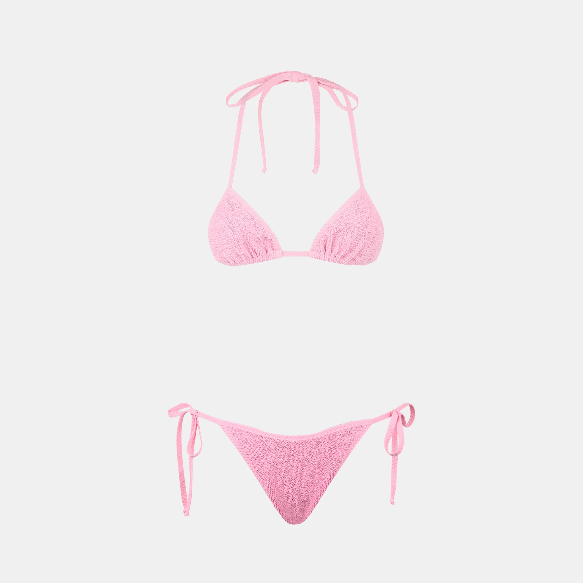 Leah Marielle pink crinkle triangle bikini with piping - Image 5