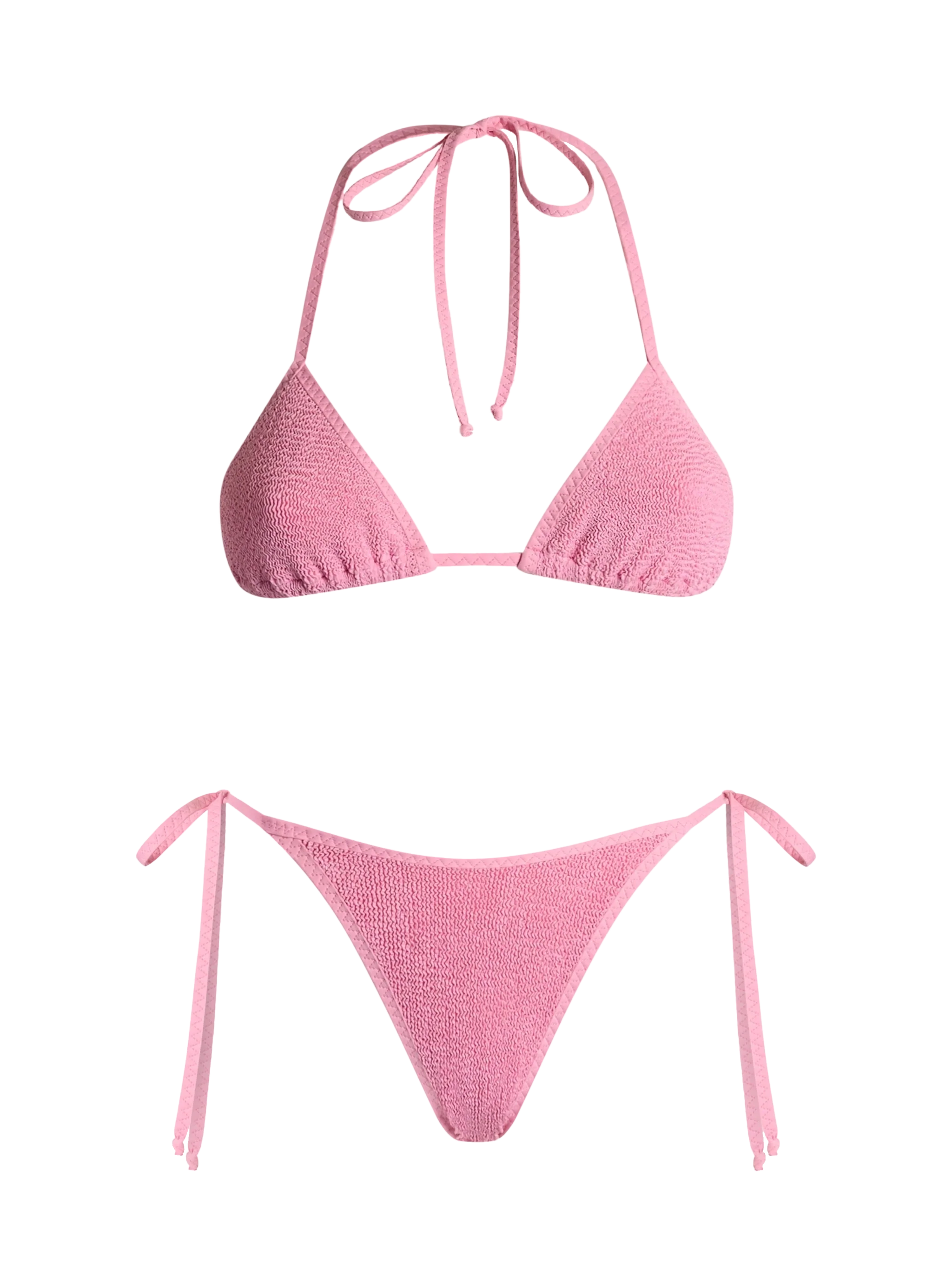 Leah Norah pink crinkle triangle bikini with piping