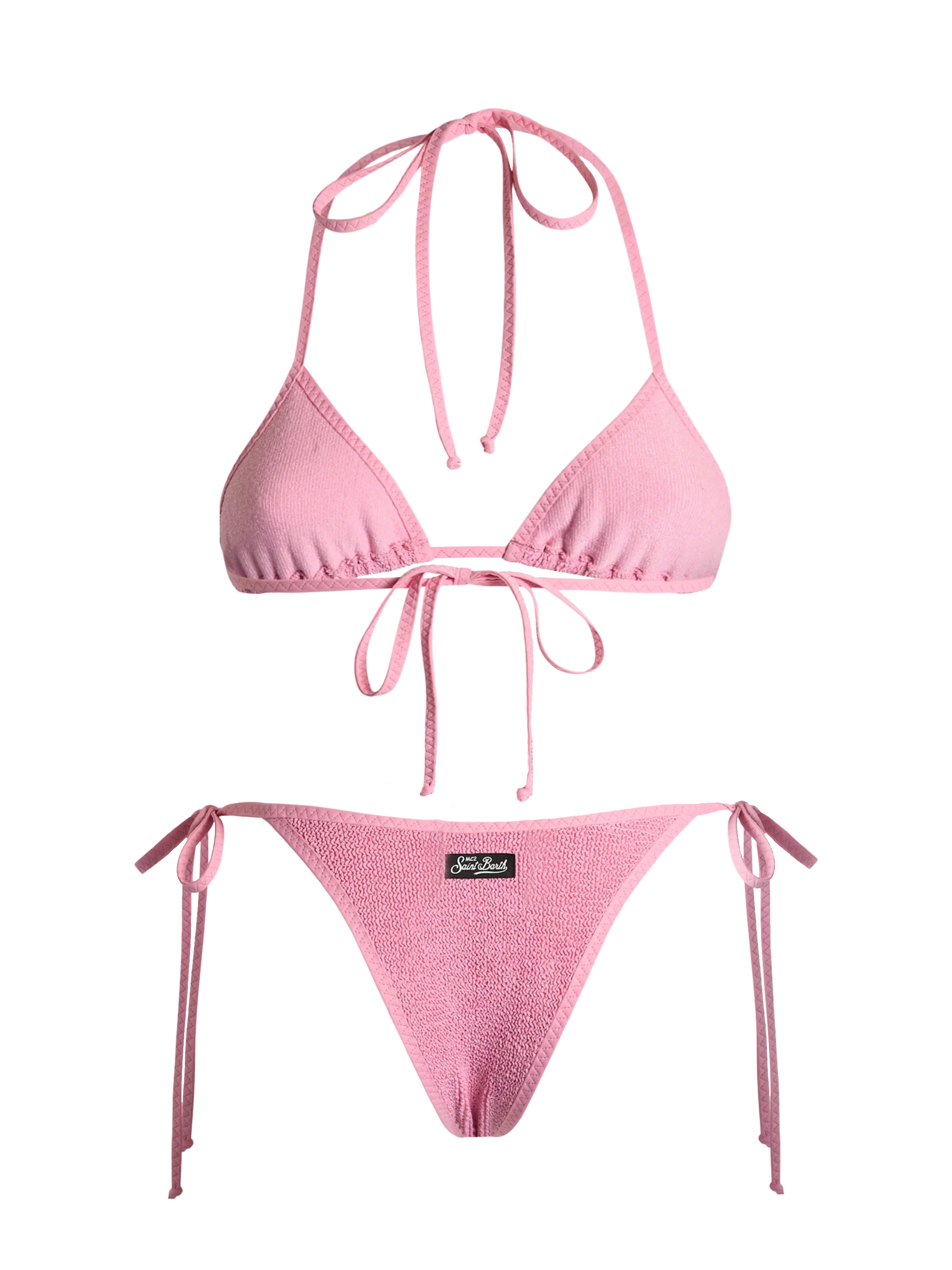 Leah Norah pink crinkle triangle bikini with piping - Image 3
