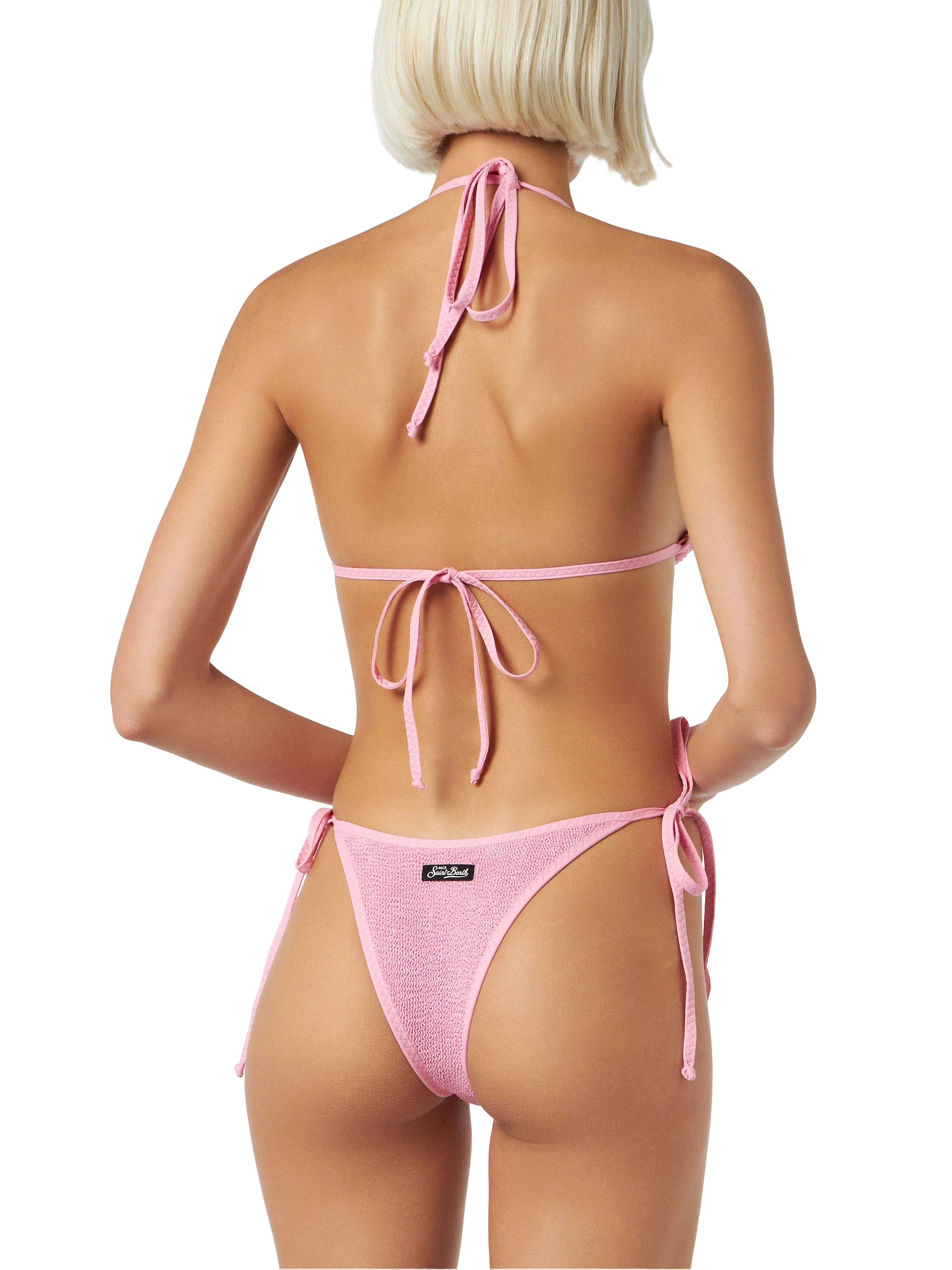 Leah Norah pink crinkle triangle bikini with piping - Image 4
