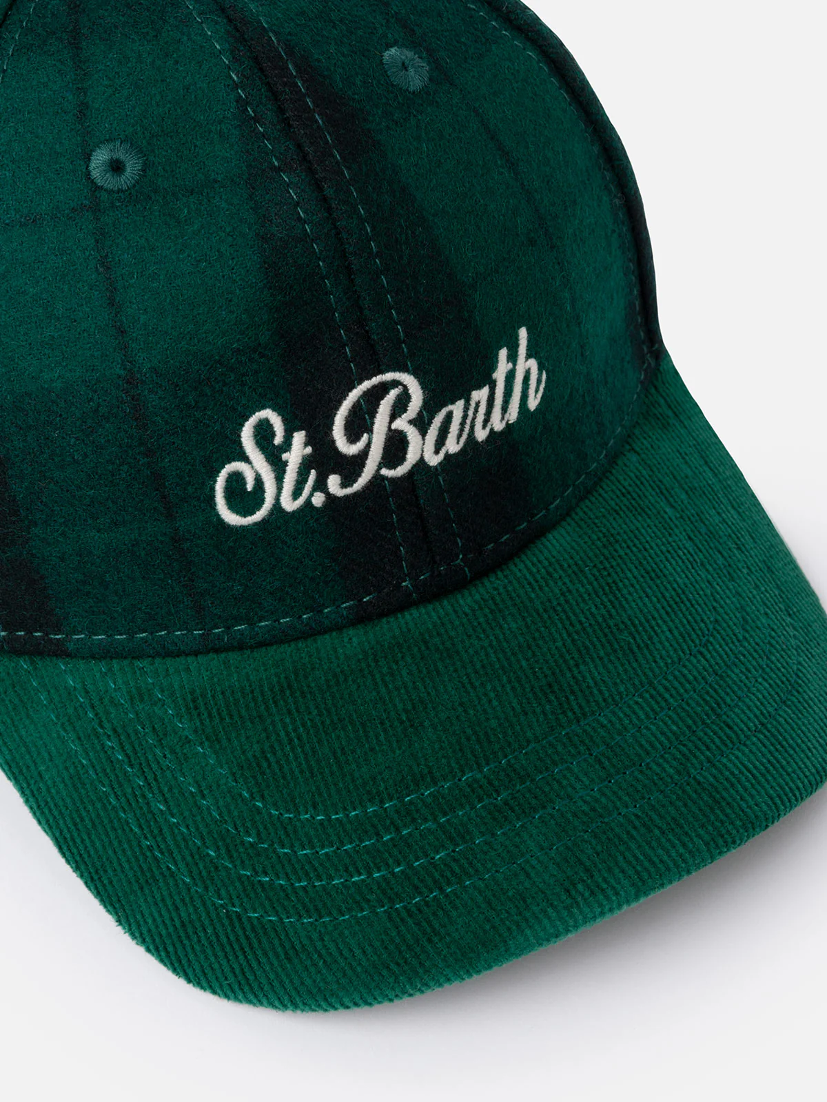 Wool tartan ball cap Baseball with corduroy visor and embroidered logo - Image 3